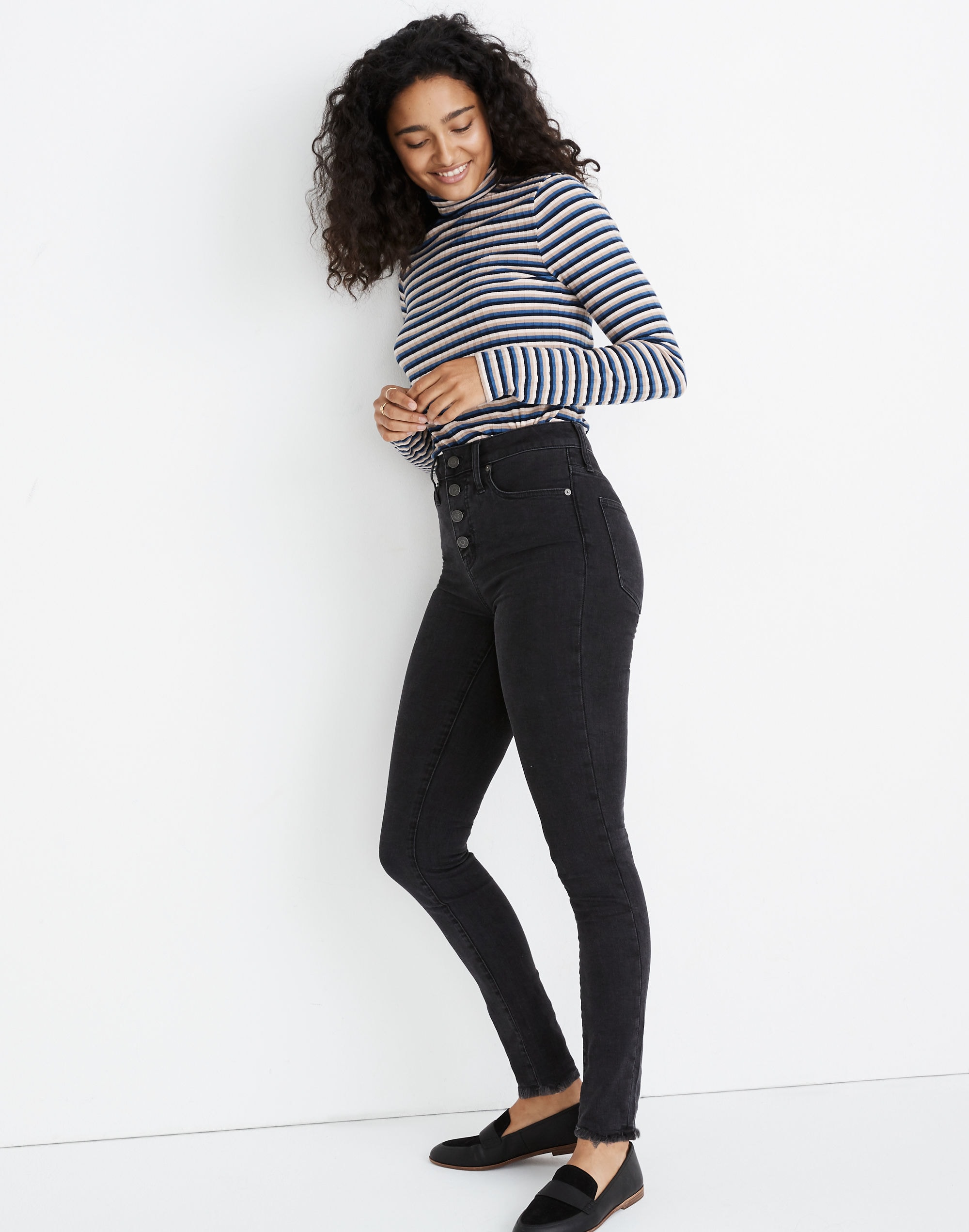 Tall Curvy High-Rise Skinny Jeans in Berkeley Wash: Button-Front Edition