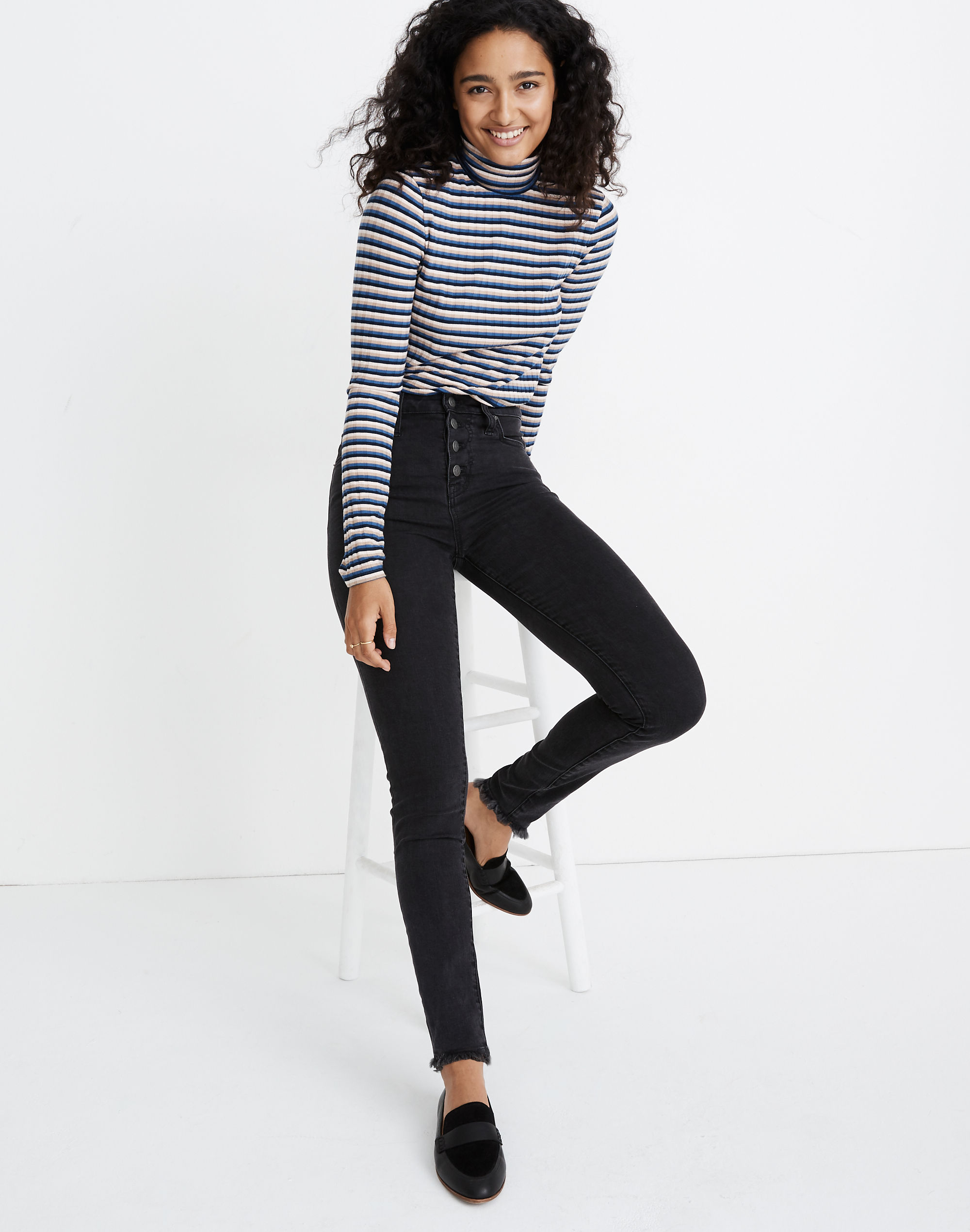 Petite Curvy High-Rise Skinny Jeans in Berkeley Wash: Button-Front Edition