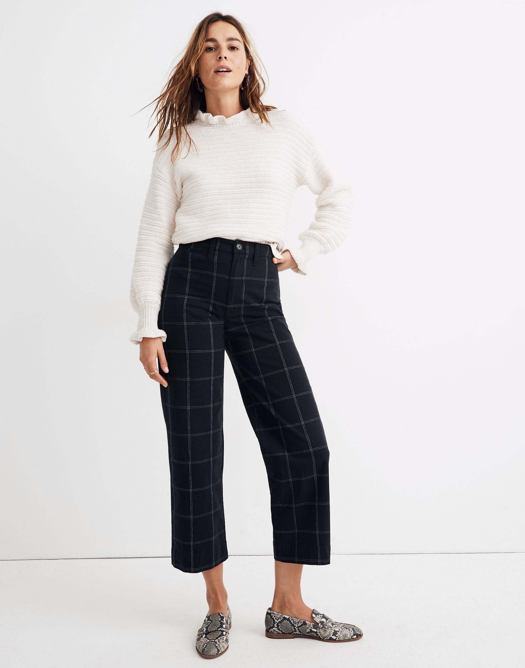 Slim Emmett Wide-Leg Crop Pants in Space-Dyed Windowpane