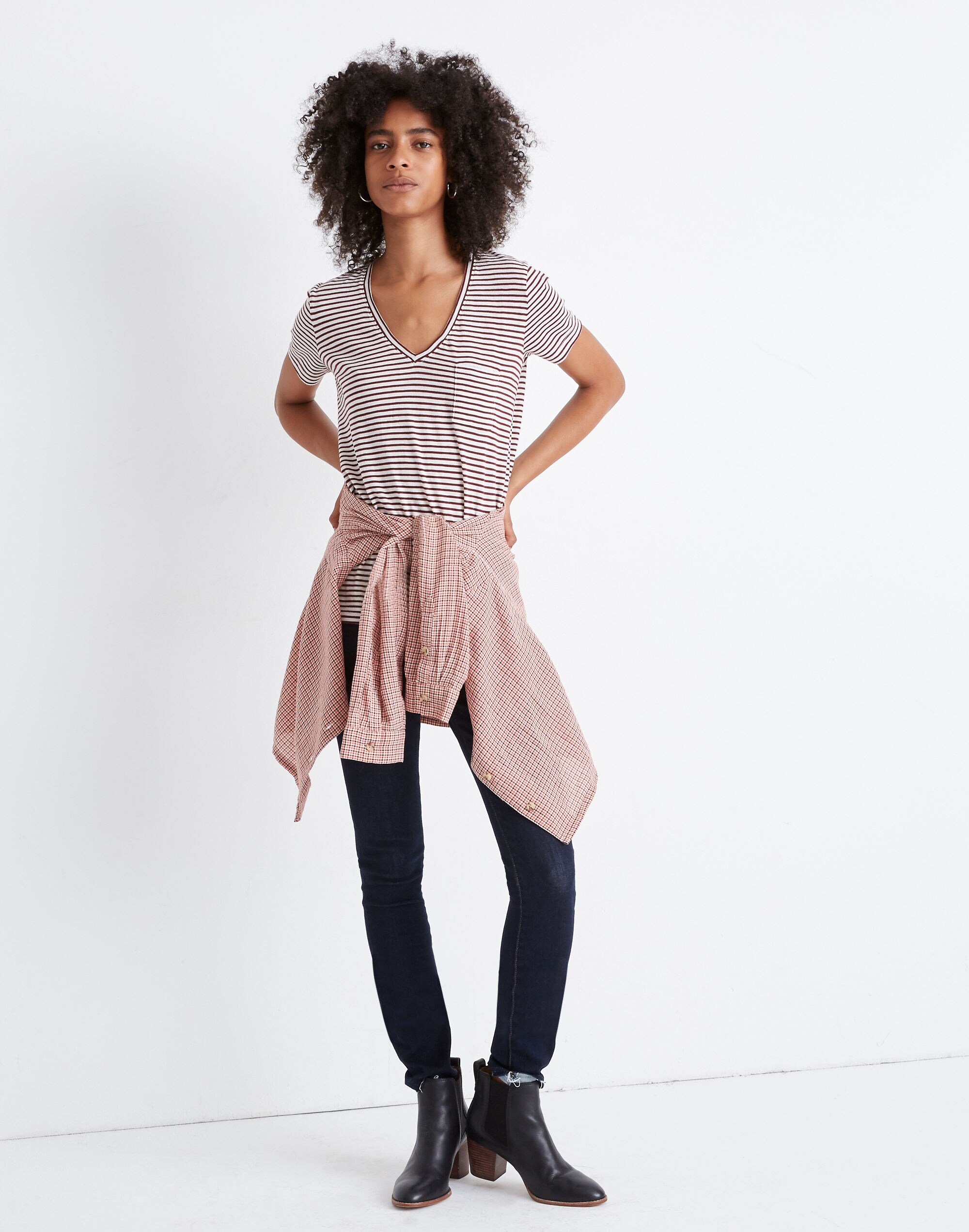 Whisper Cotton V-Neck Pocket Tee in Simone Stripe