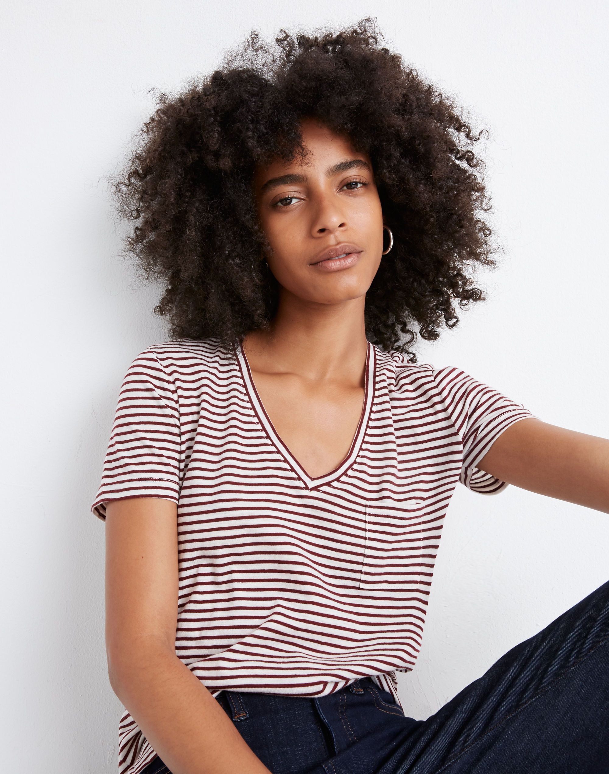 Whisper Cotton V-Neck Pocket Tee in Simone Stripe