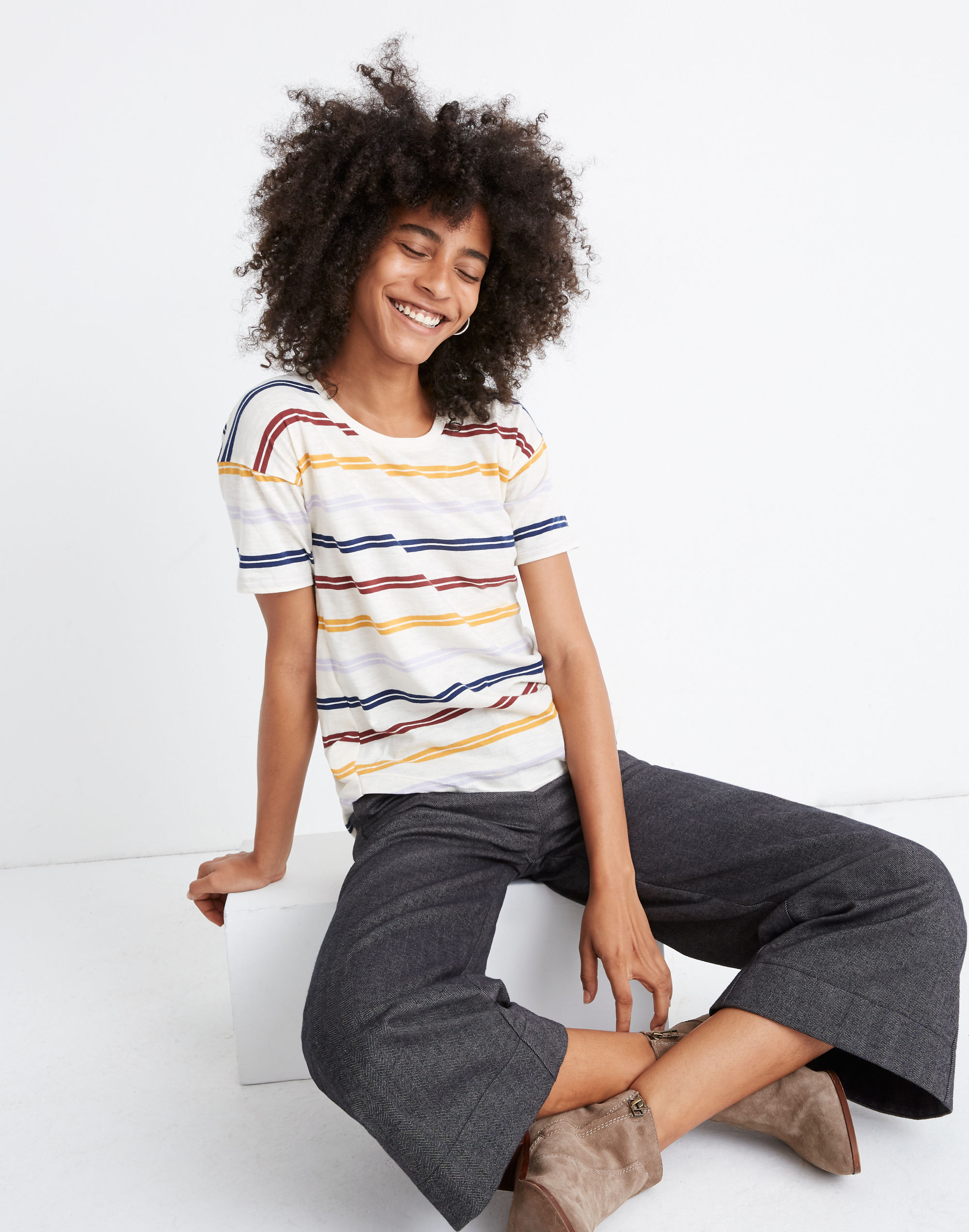 Whisper Cotton Crewneck Tee in Joaquin Stripe