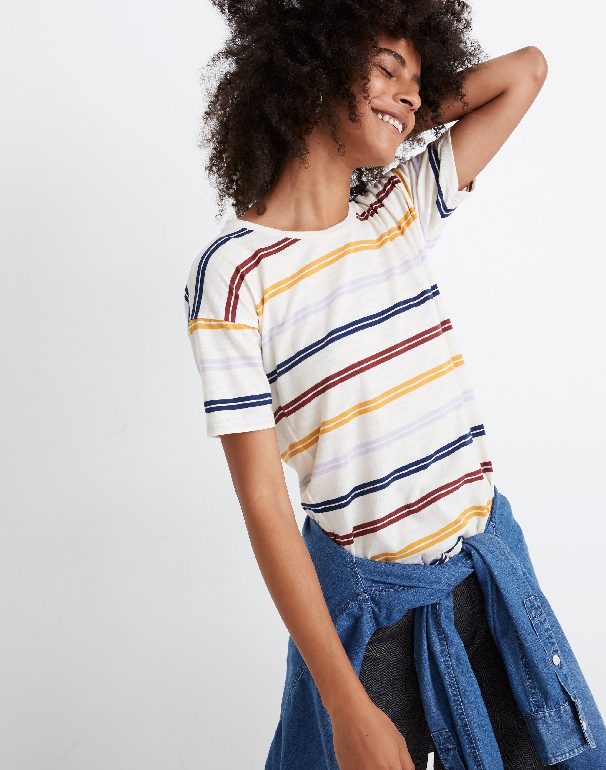 Whisper Cotton Crewneck Tee in Joaquin Stripe