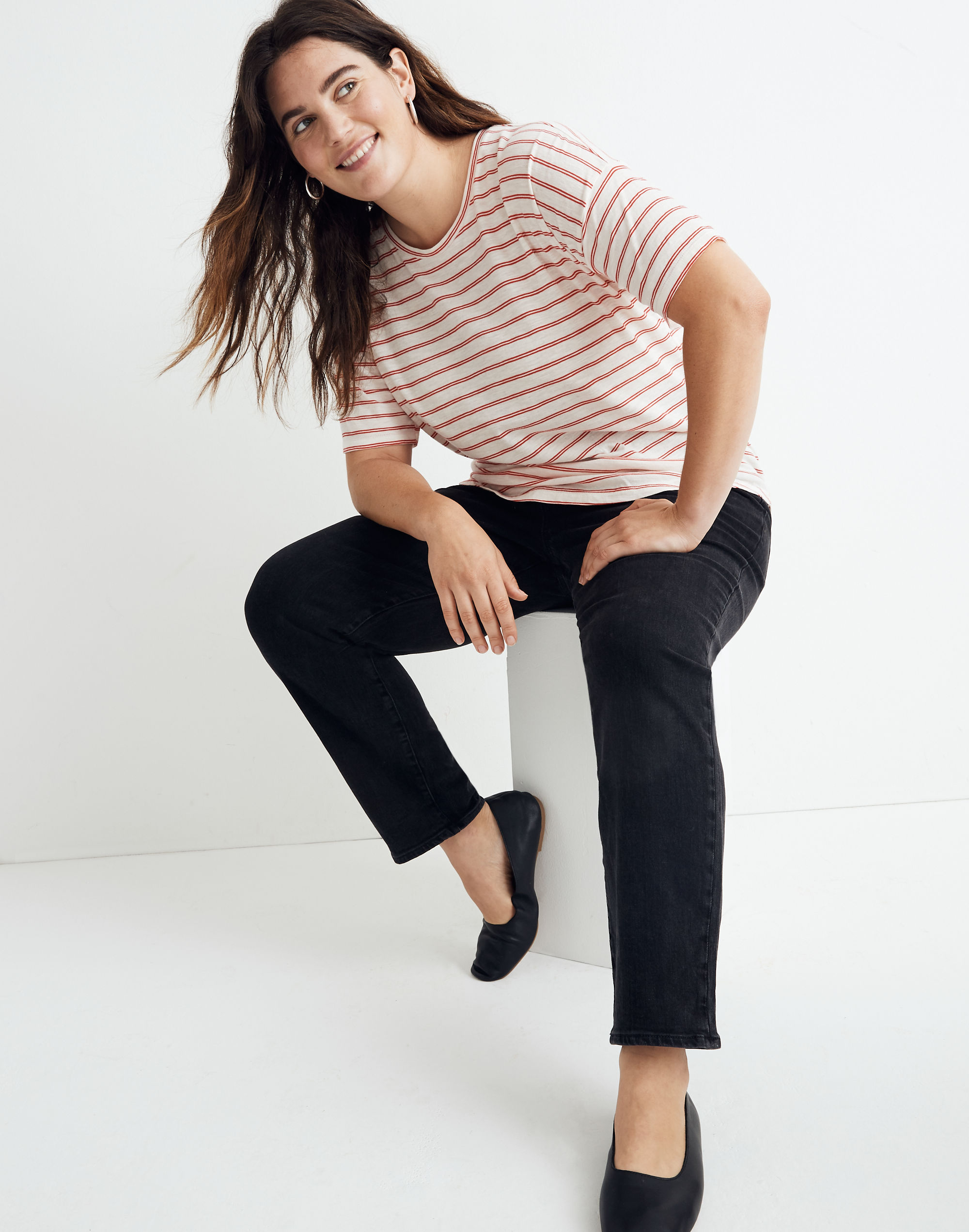 whisper cotton crewneck tee in calum stripe