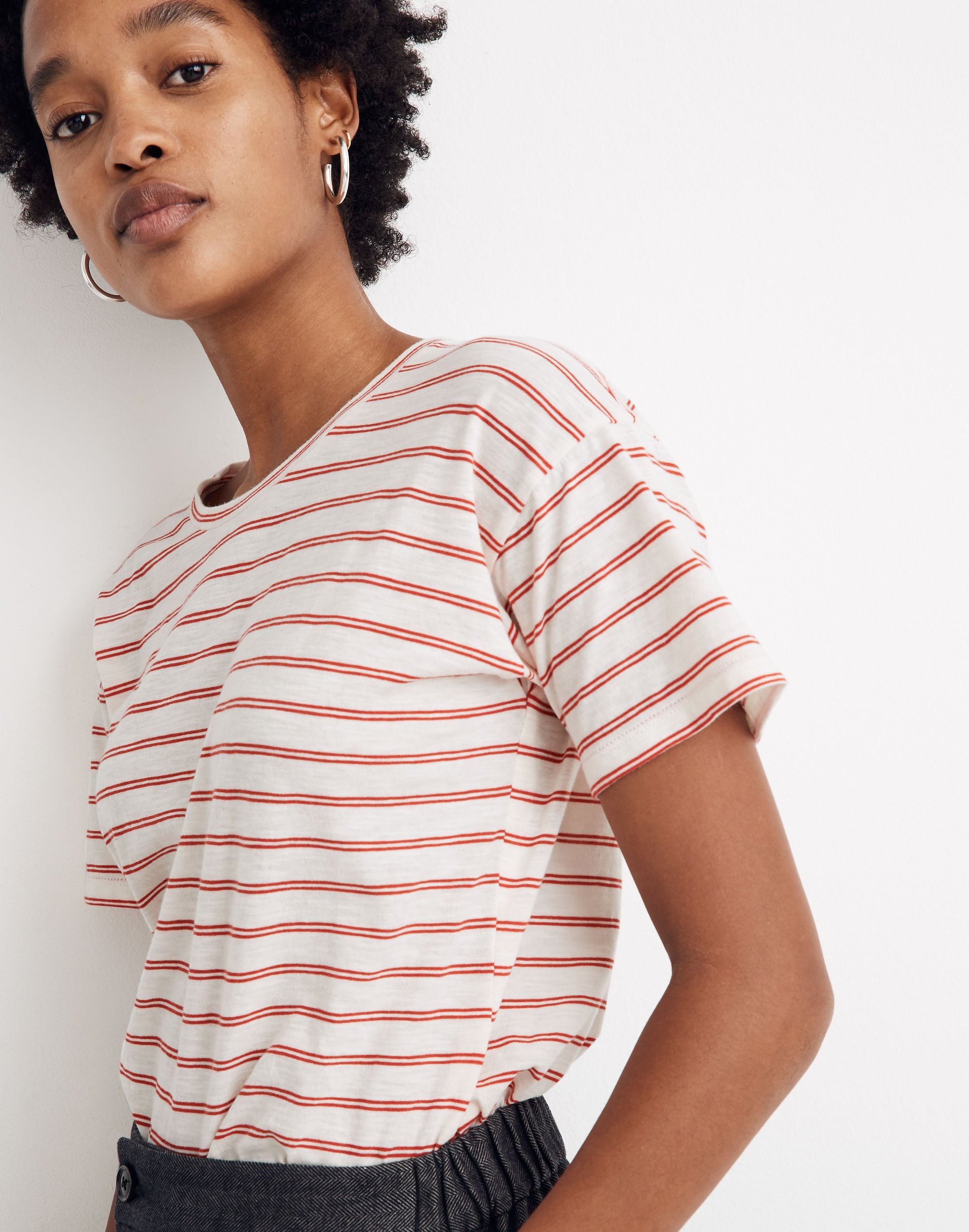 Whisper Cotton Crewneck Tee in Calum Stripe