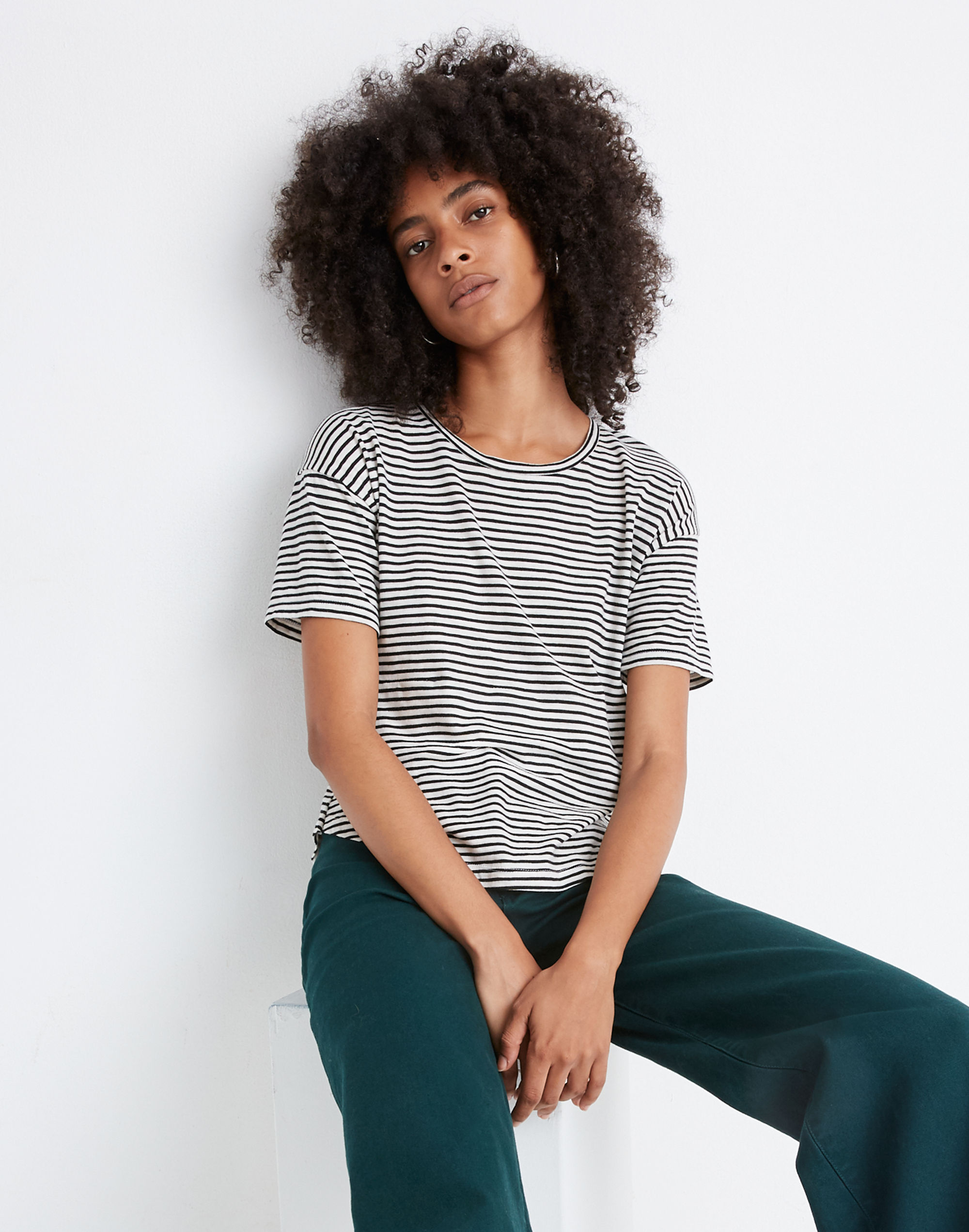 Whisper Cotton Crewneck Tee in Simone Stripe