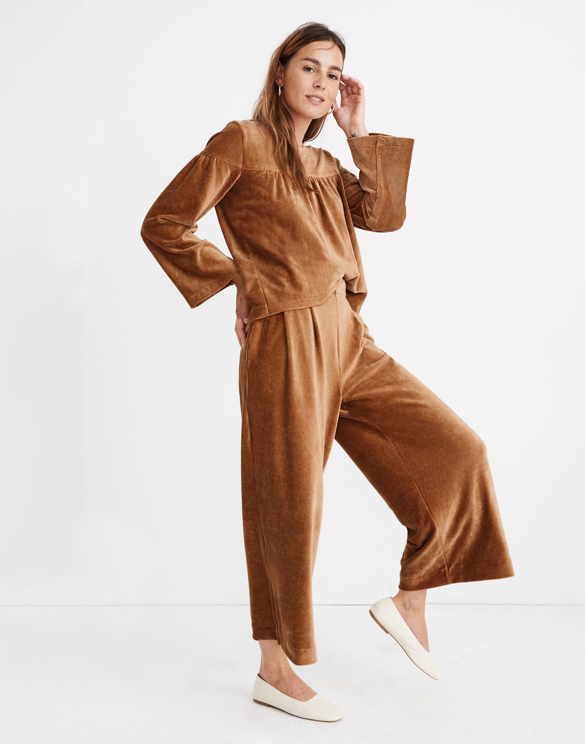 Texture &amp; Thread Pleated Wide-Leg Corduroy Pants