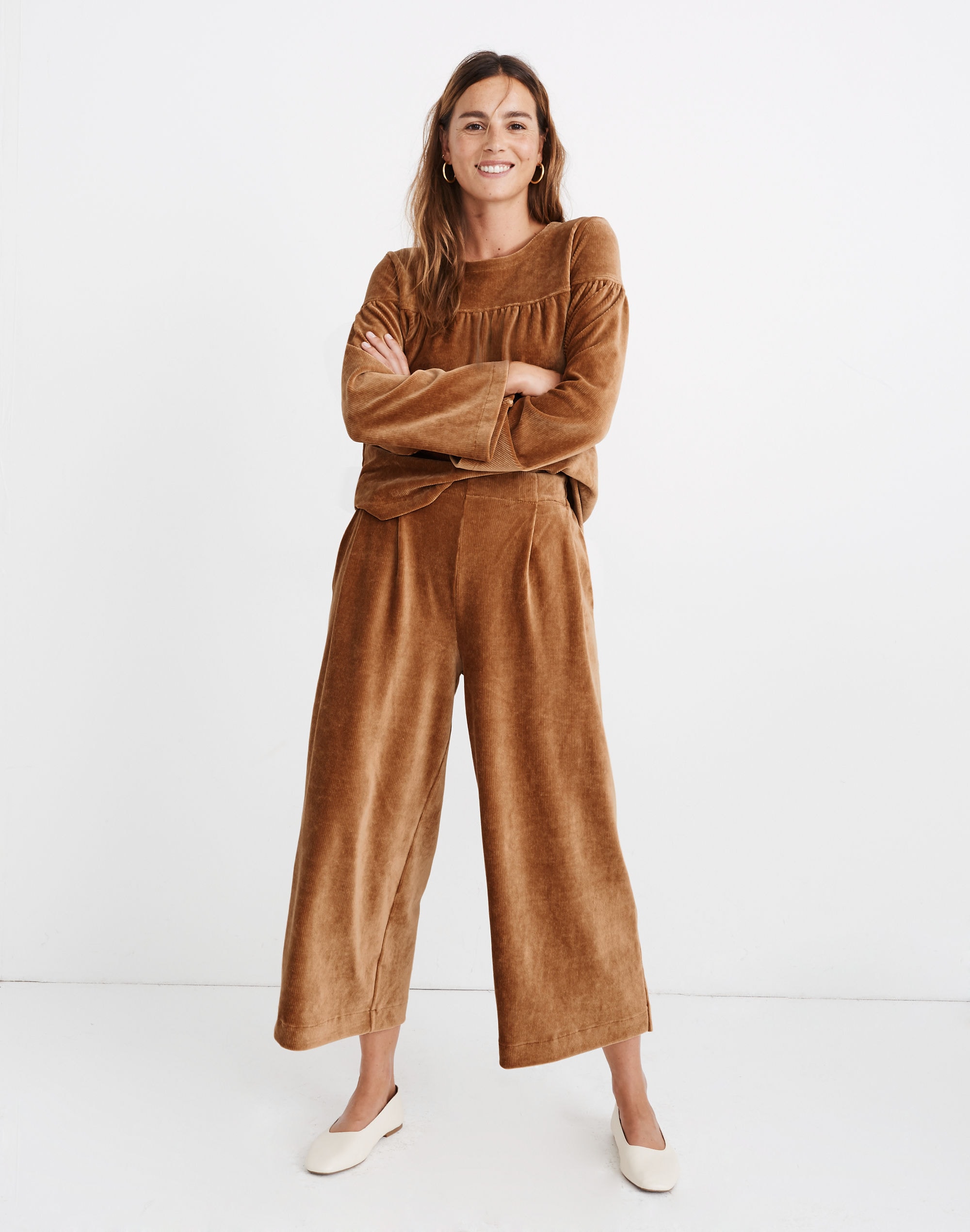 Texture &amp; Thread Pleated Wide-Leg Corduroy Pants