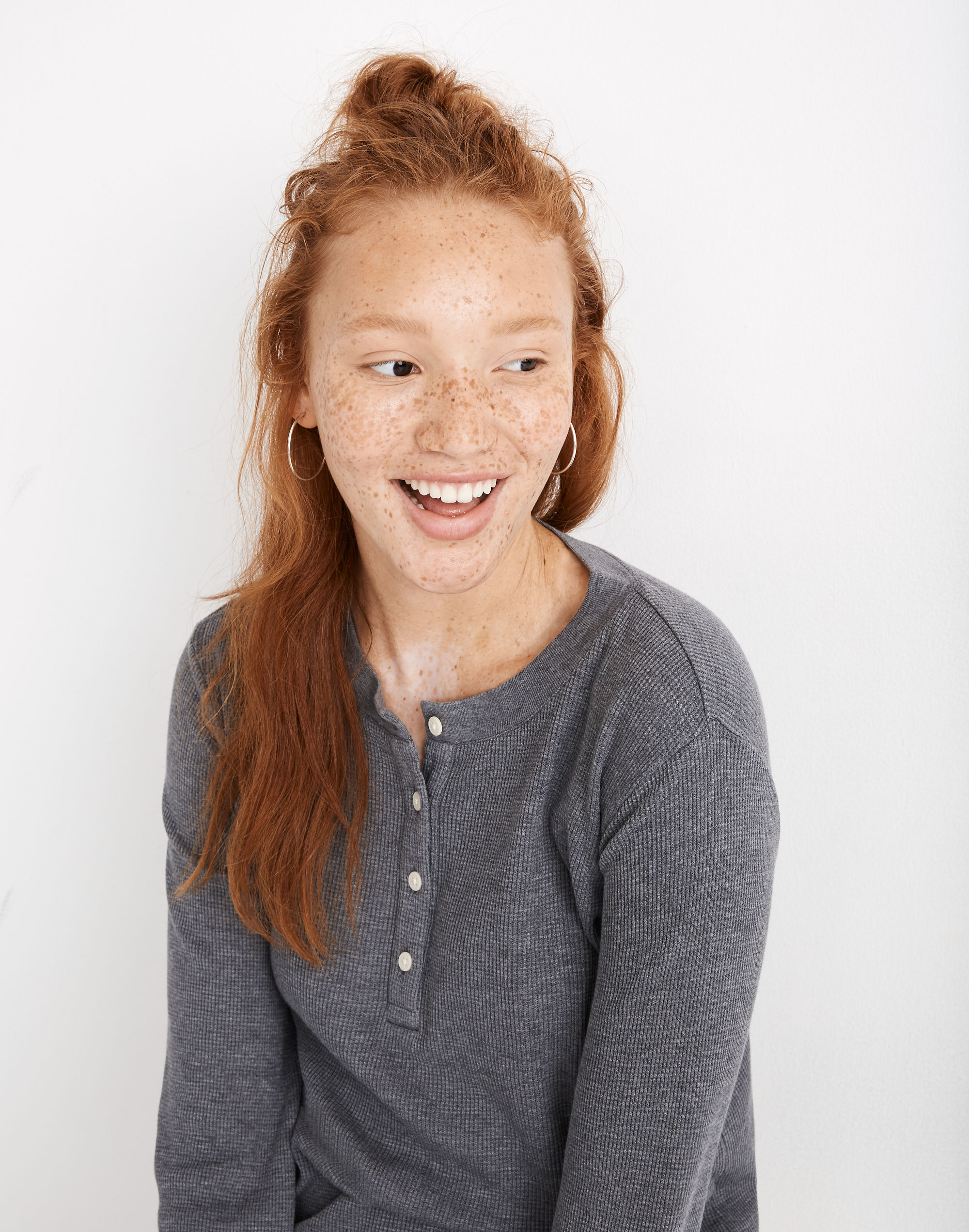 heathered thermal henley tee