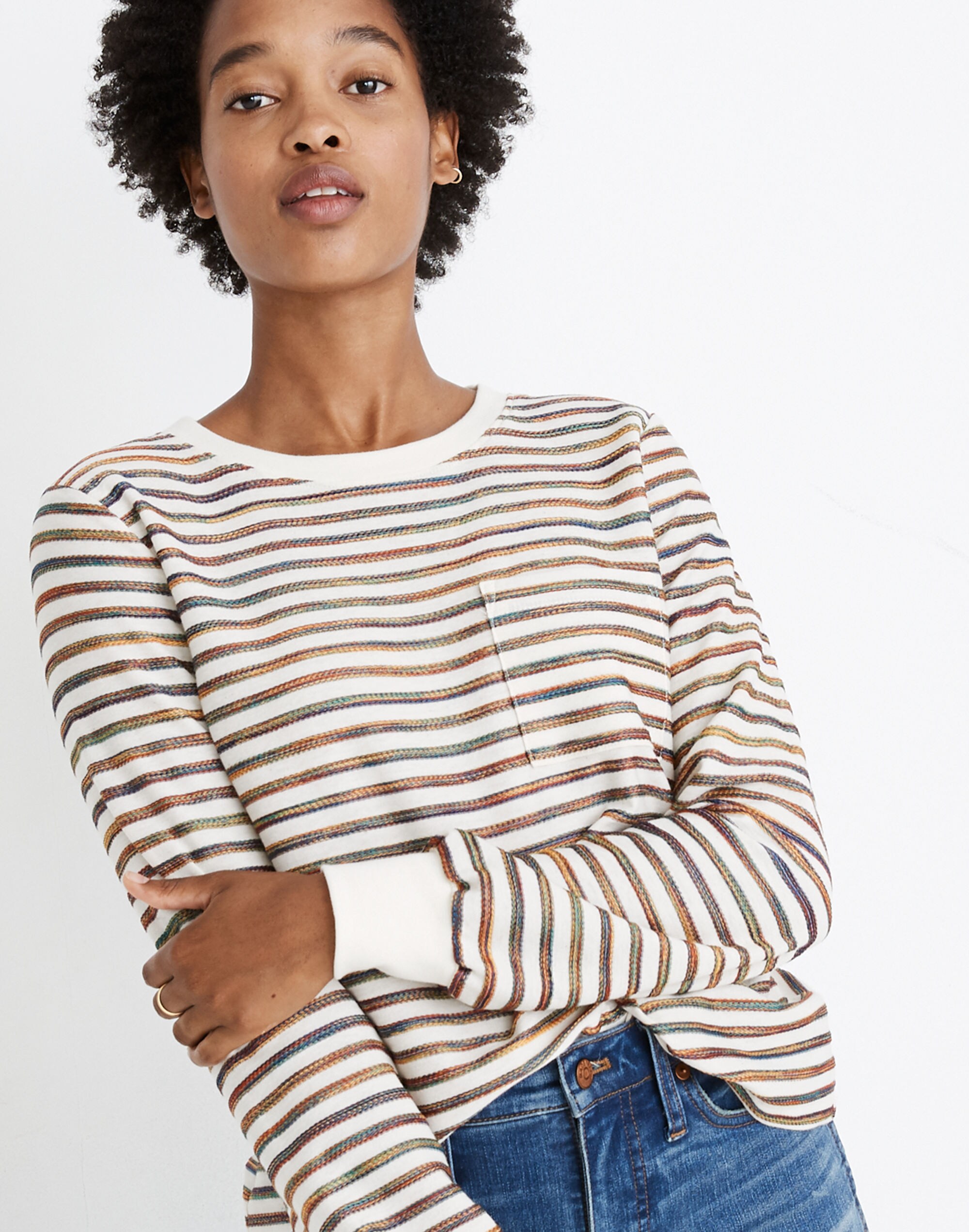 Long-Sleeve Tee in Rainbow Stripe