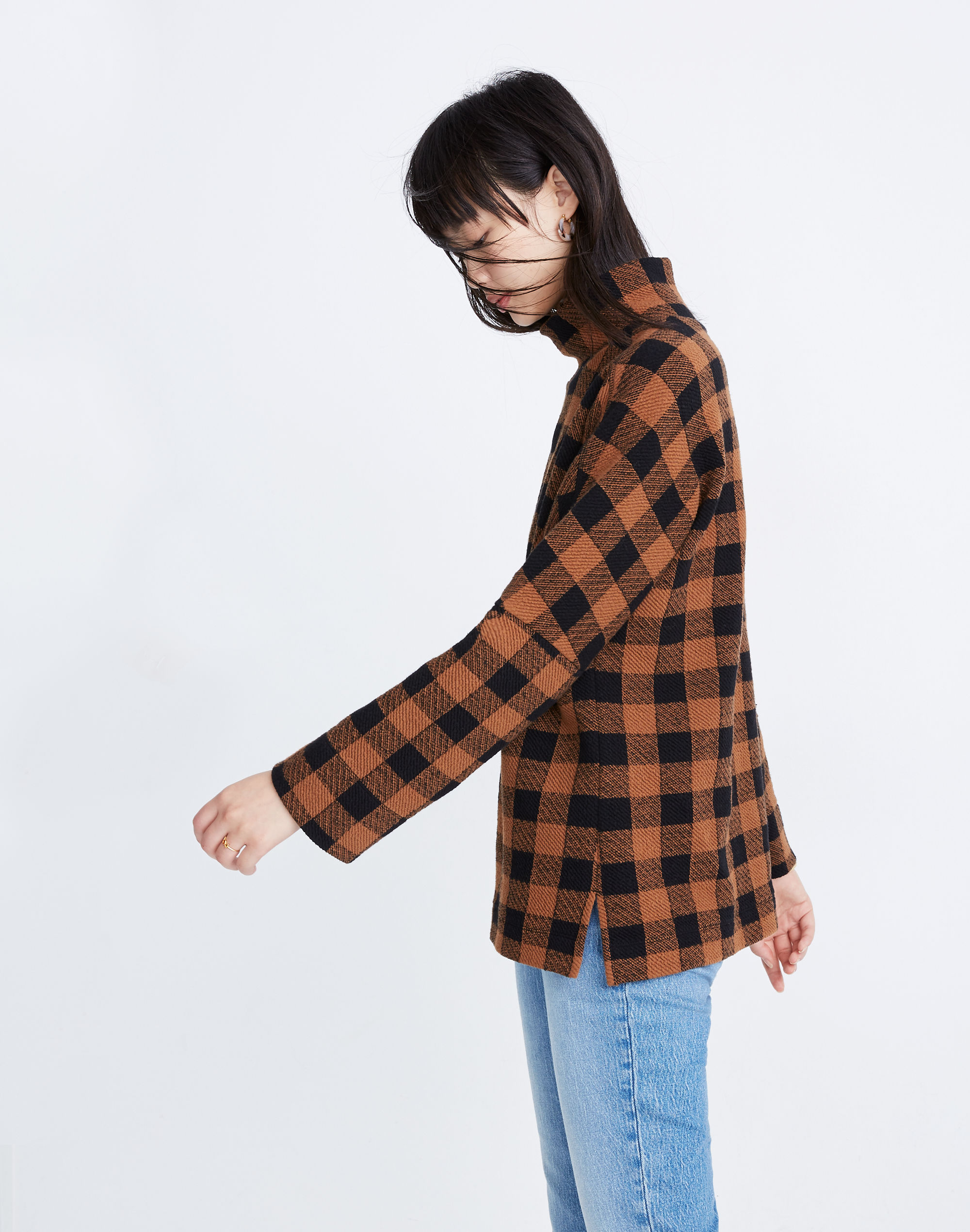 Drop-Shoulder Mockneck Top in Buffalo Plaid