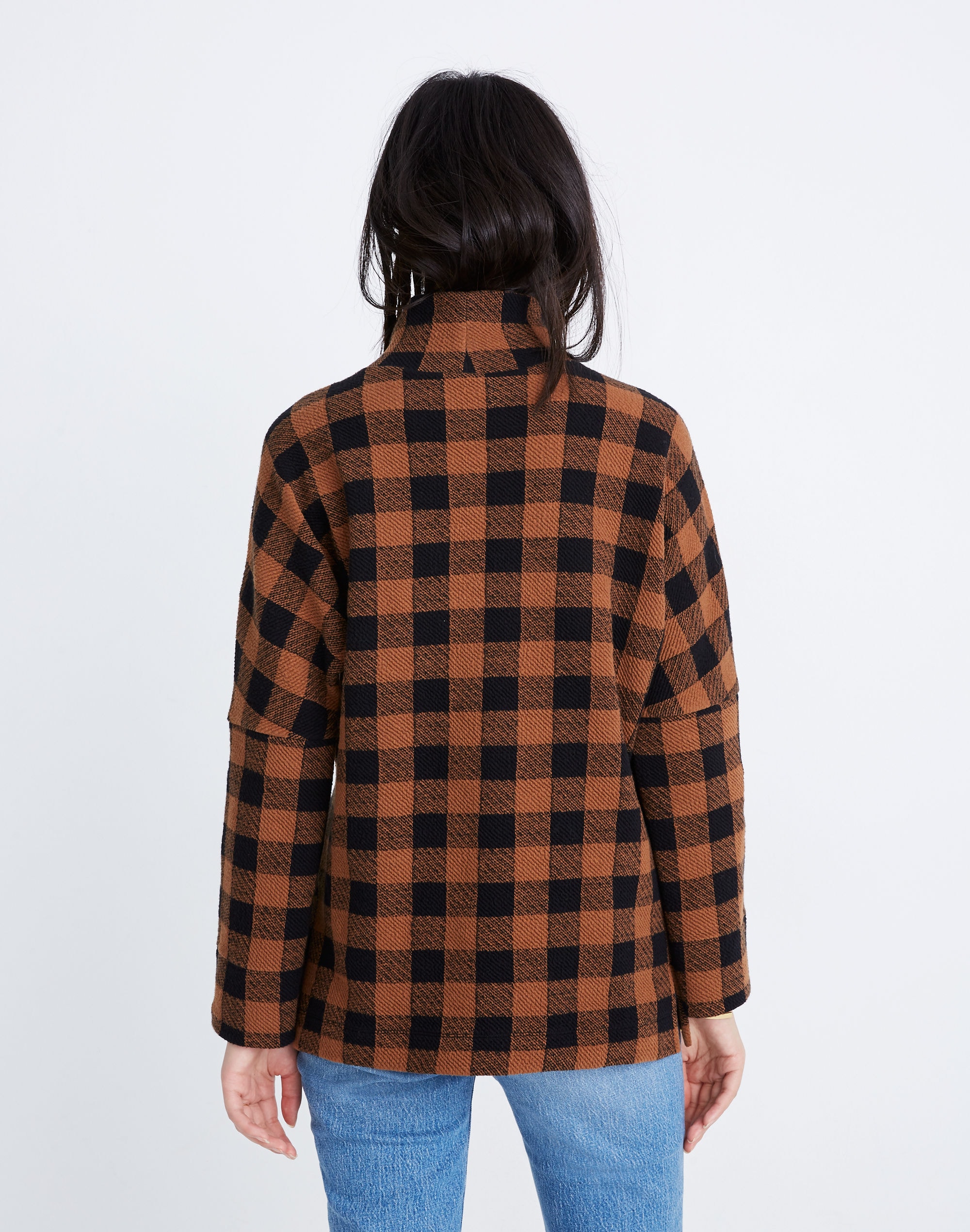 Drop-Shoulder Mockneck Top in Buffalo Plaid