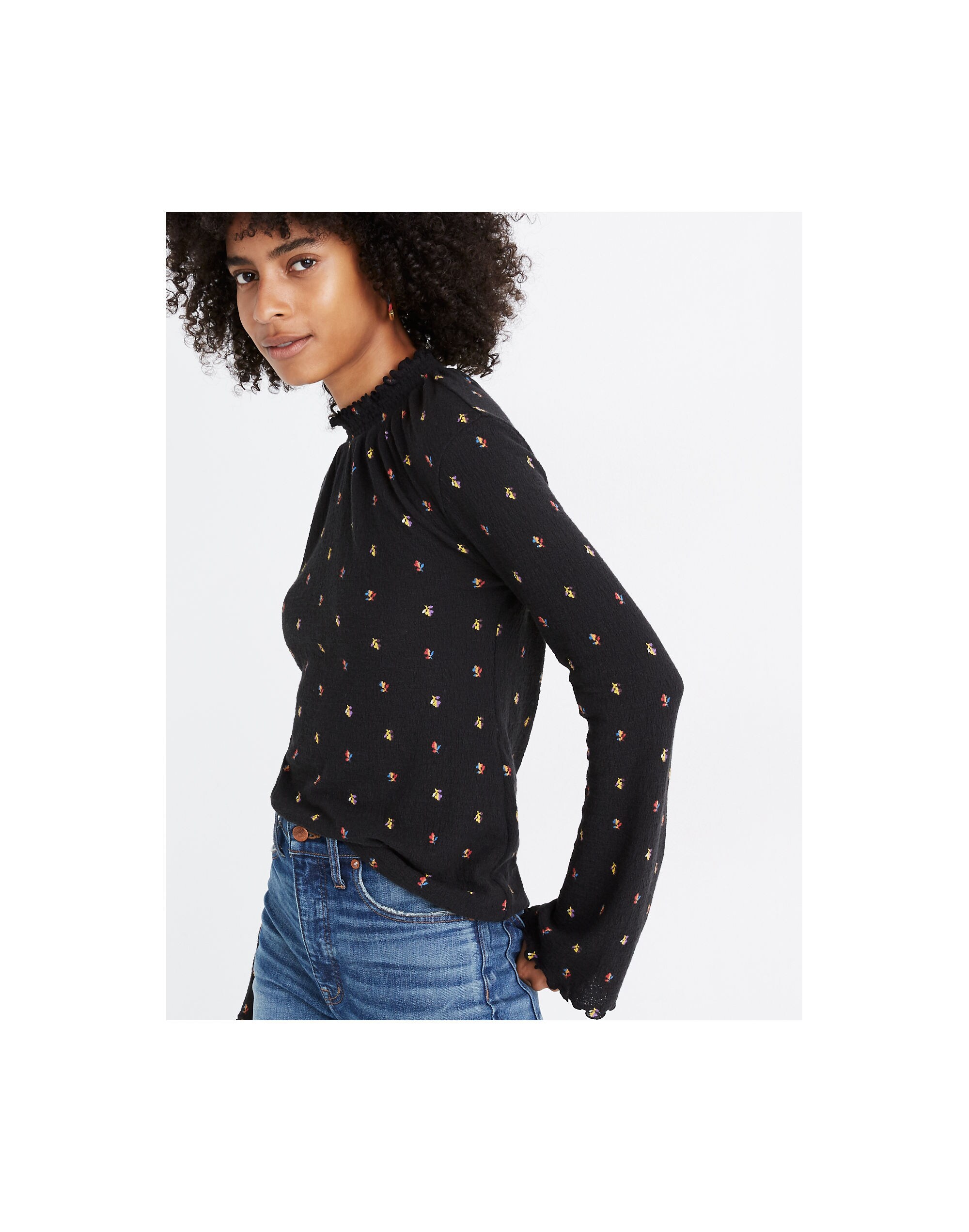 Texture &amp; Thread Ruffled Mockneck Top in Rainbow Buds