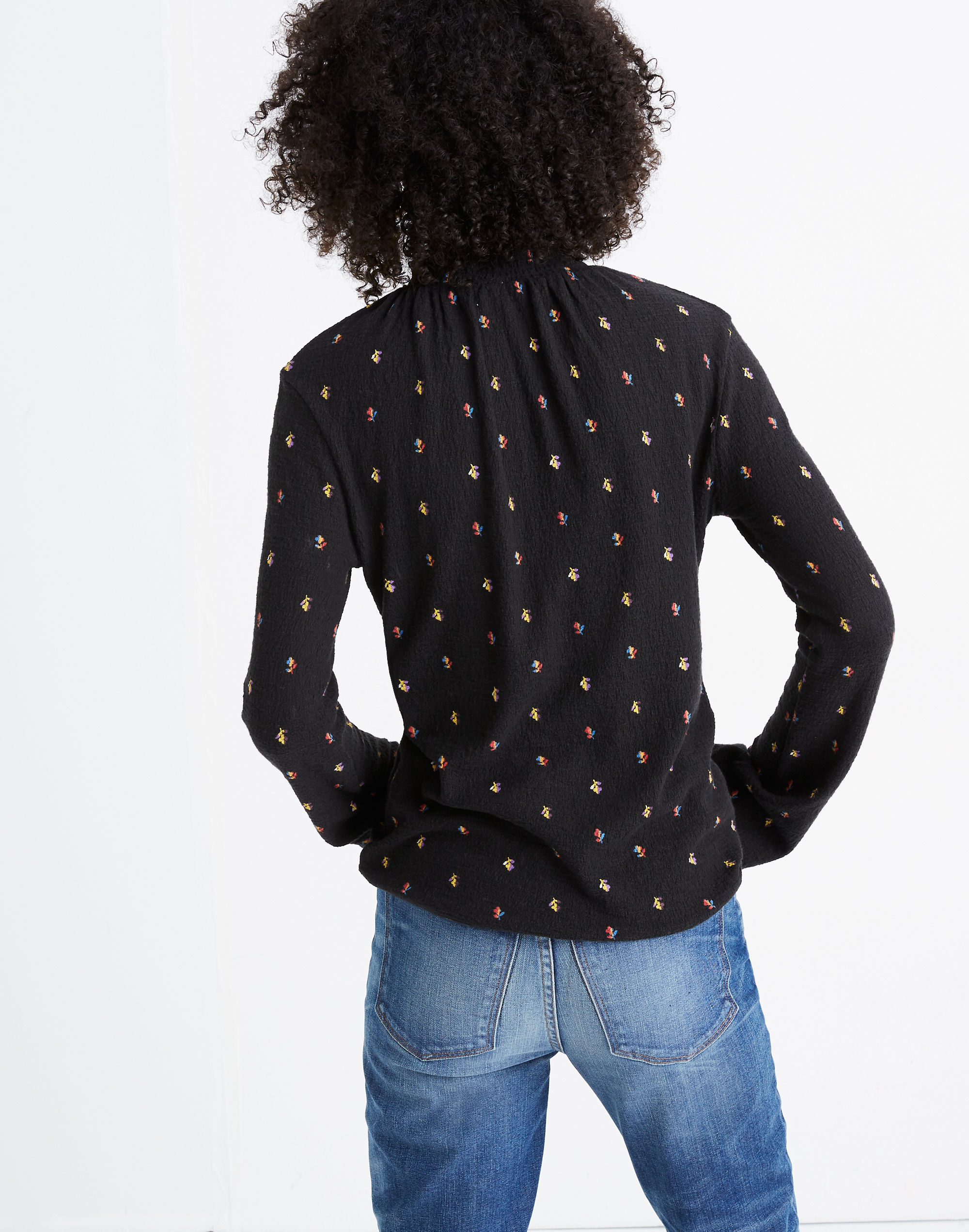 Texture &amp; Thread Ruffled Mockneck Top in Rainbow Buds