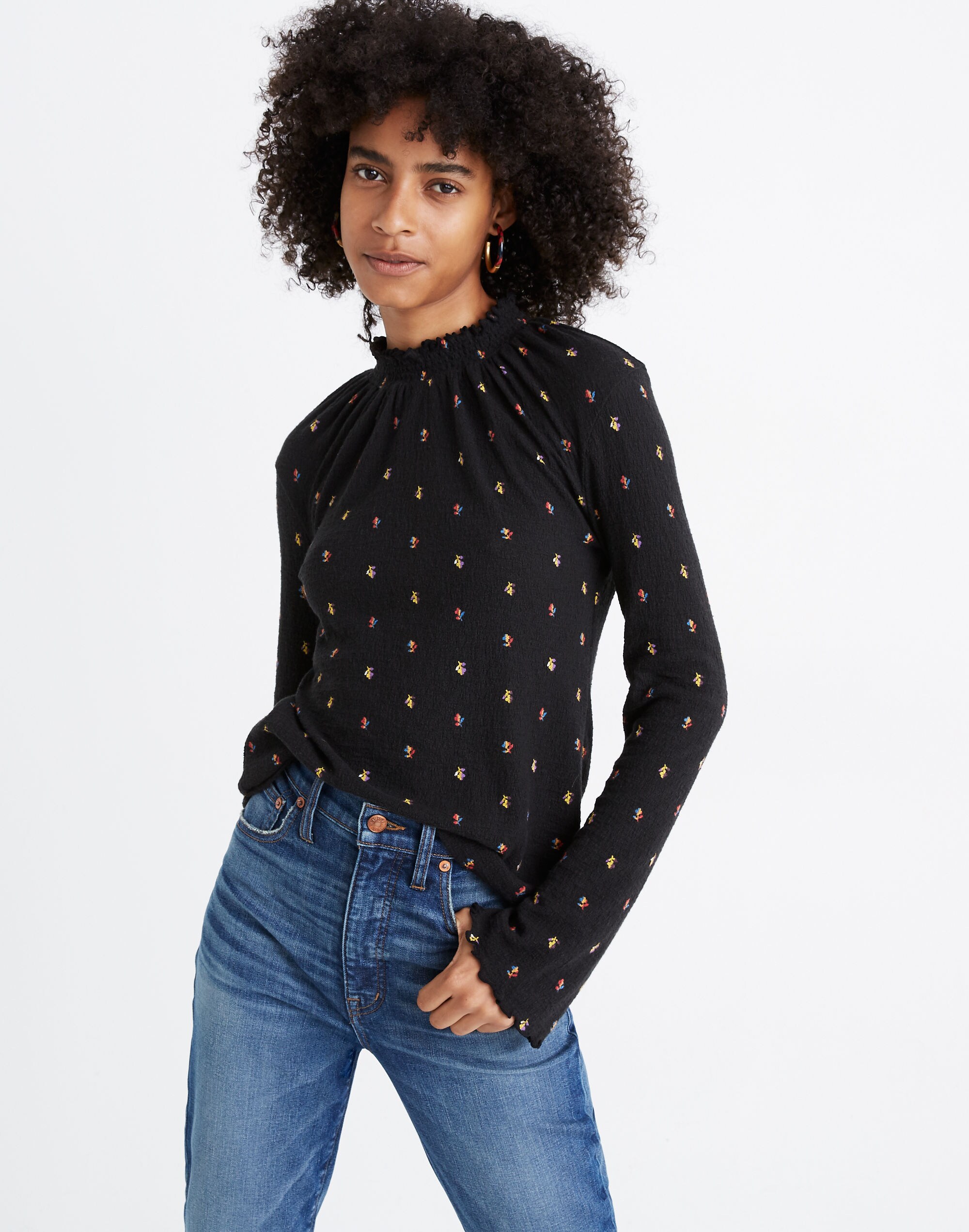 Texture &amp; Thread Ruffled Mockneck Top in Rainbow Buds