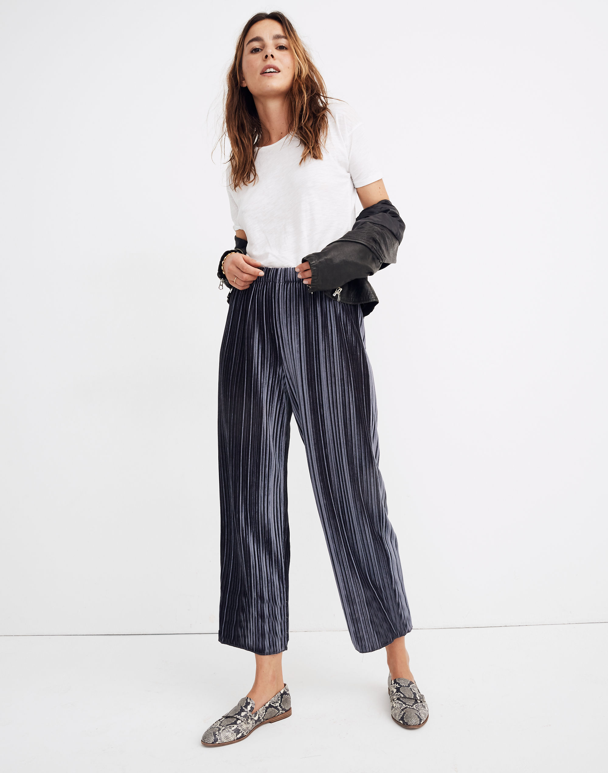 Pleated Velvet Pull-On Pants