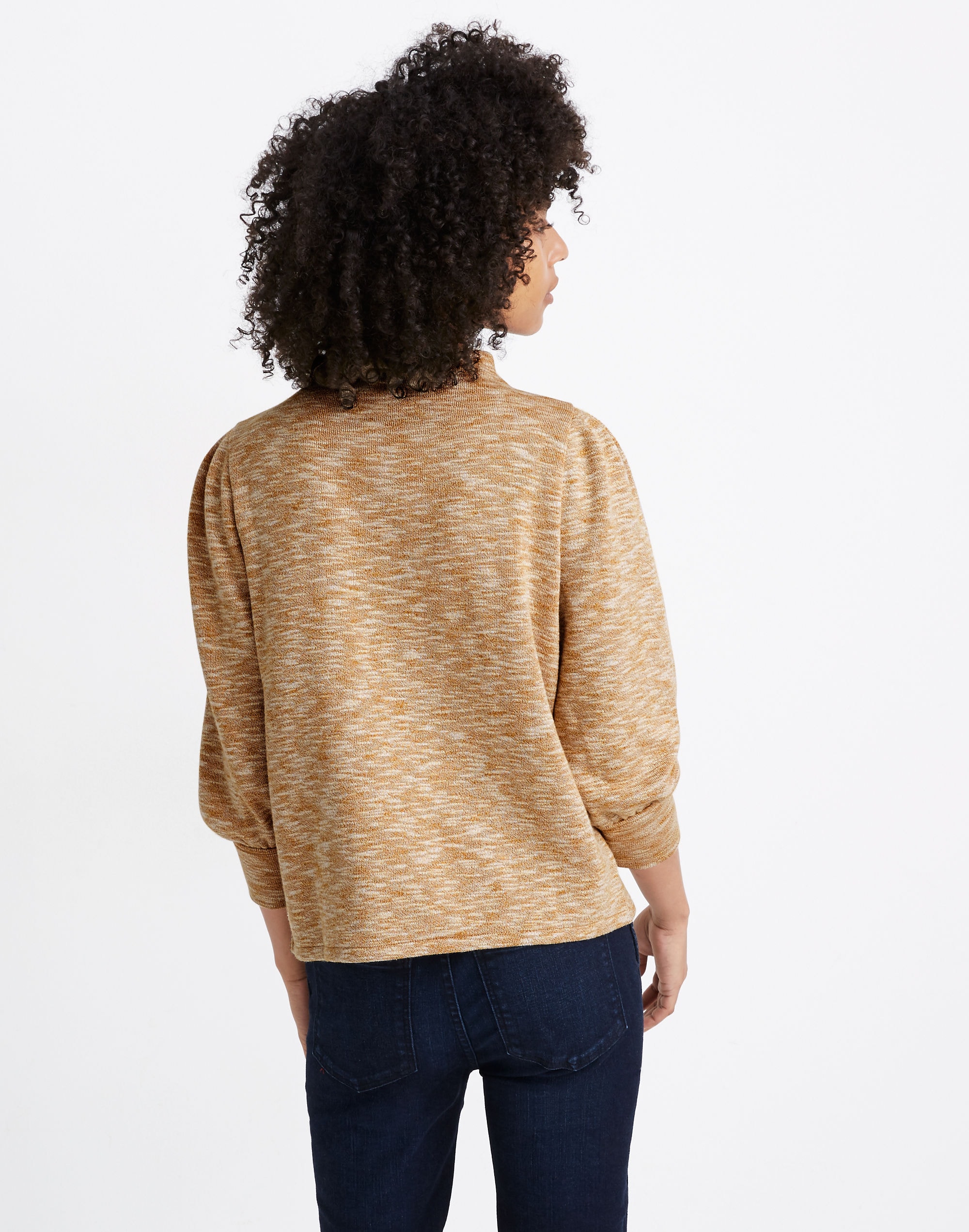 Gathered-Sleeve Mockneck Top