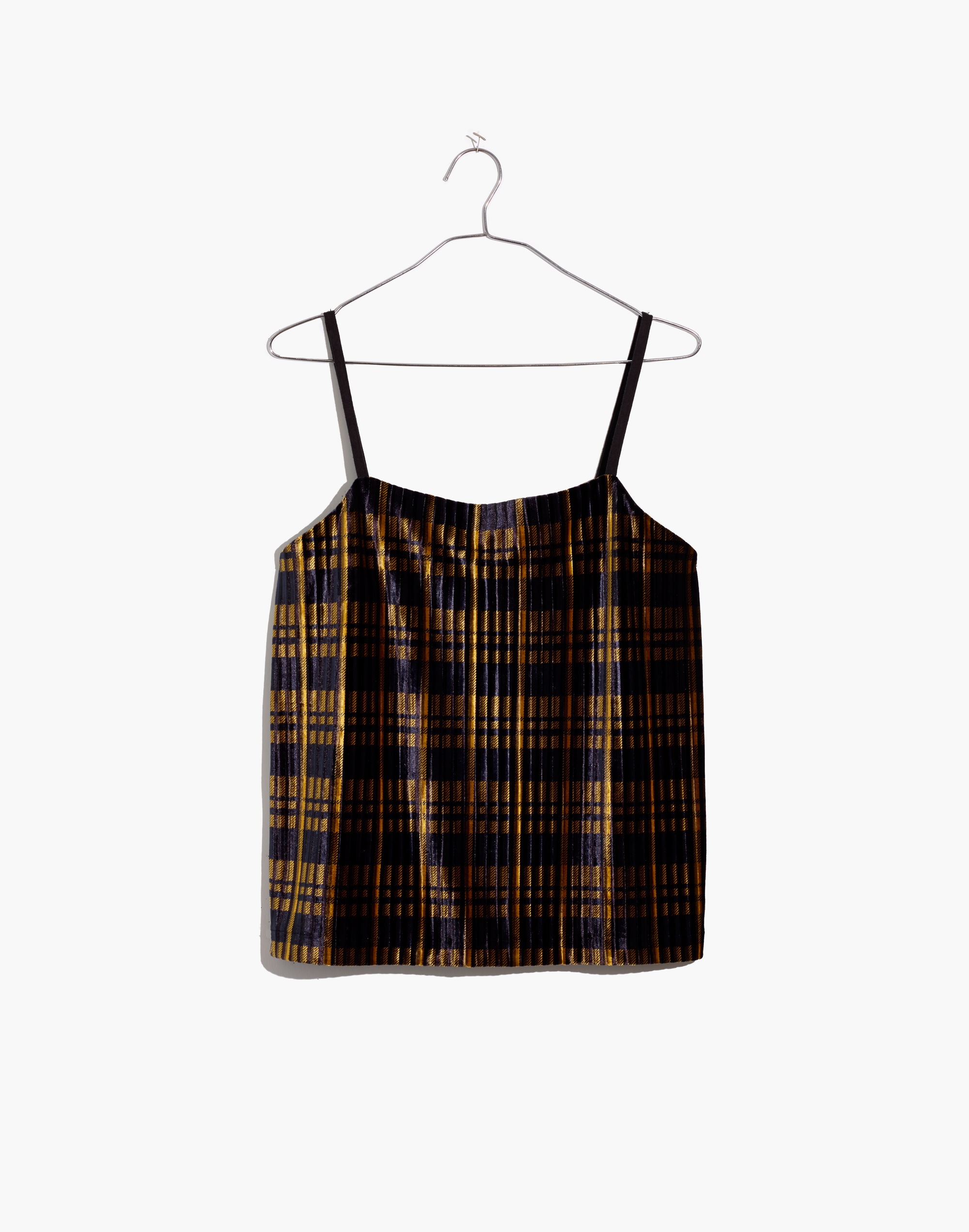 Pleated Velvet Cami Top in Plaid