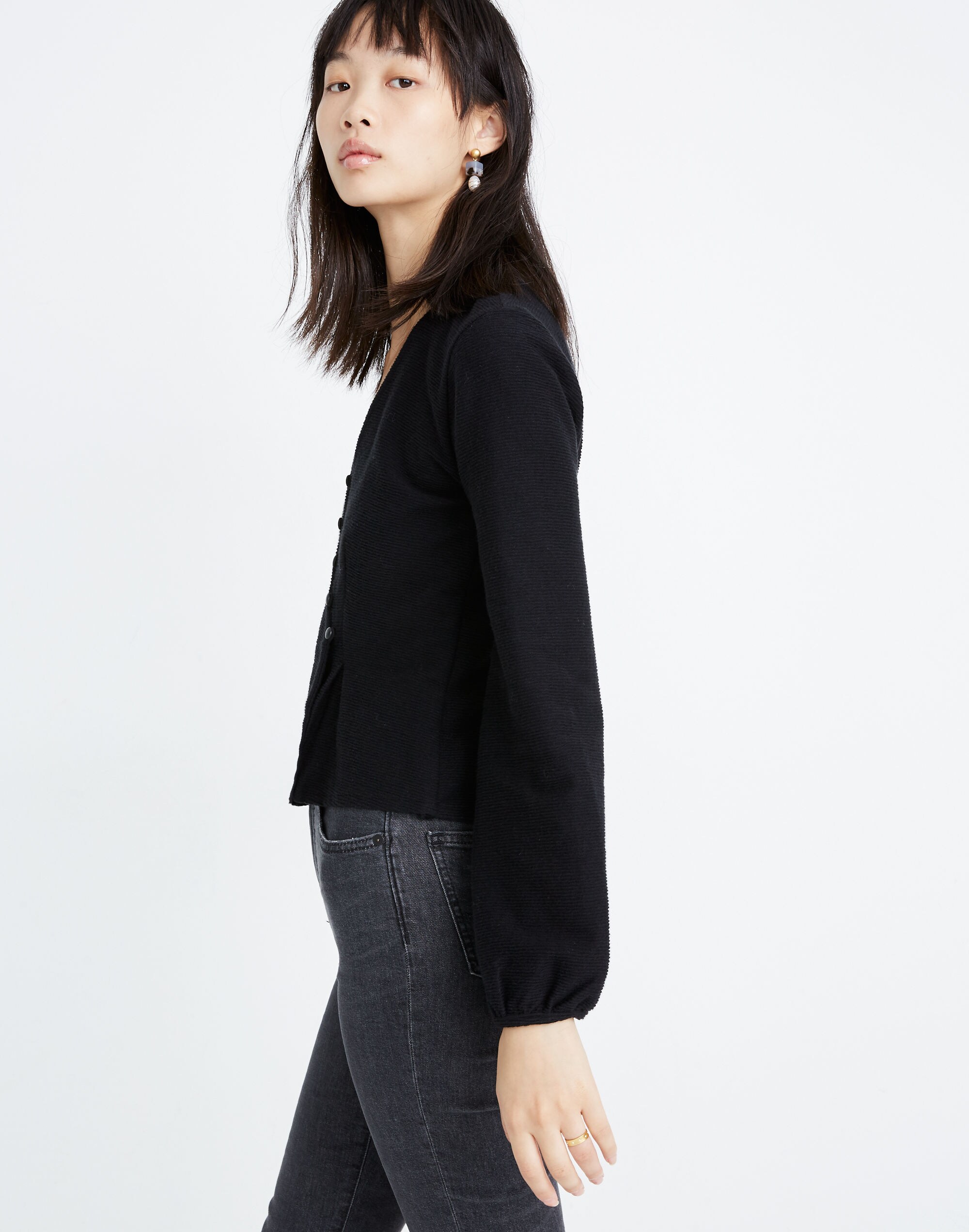 Texture &amp; Thread Button-Wrap Top