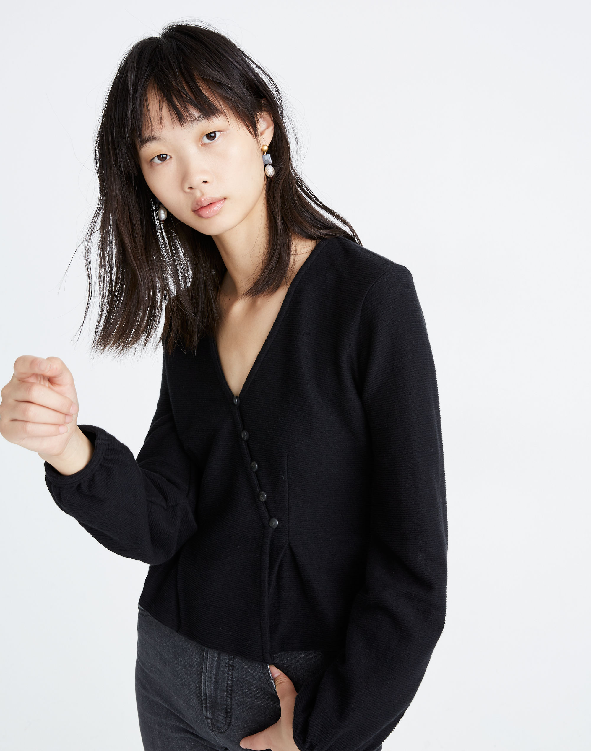 Texture &amp; Thread Button-Wrap Top