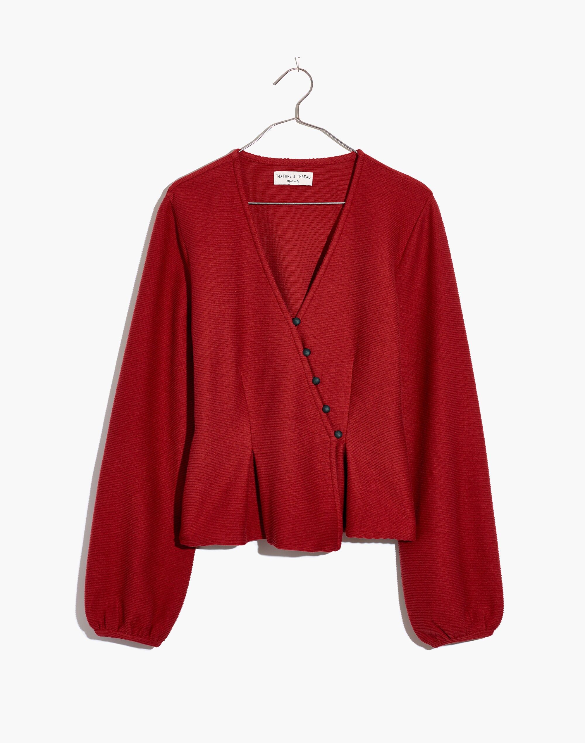 Texture &amp; Thread Button-Wrap Top