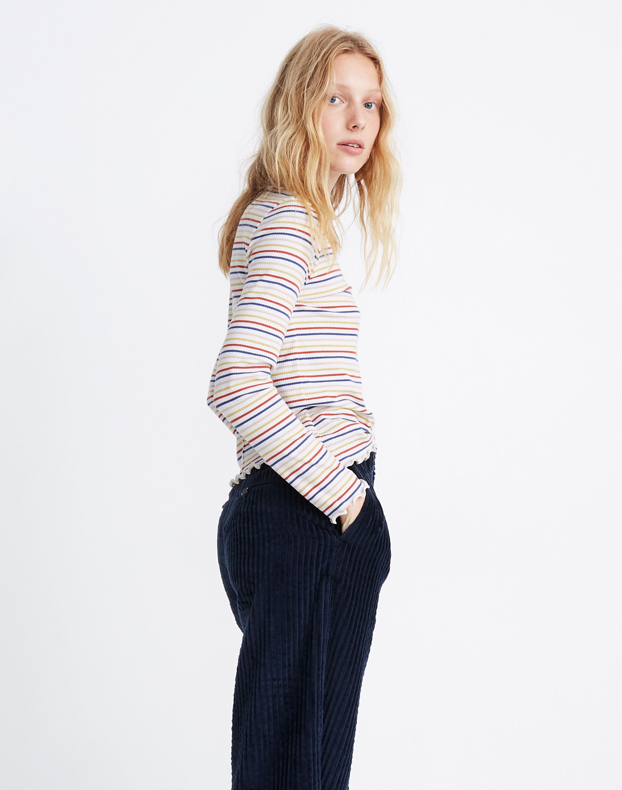 Long-Sleeve Baby Tee in Shimmer Stripe