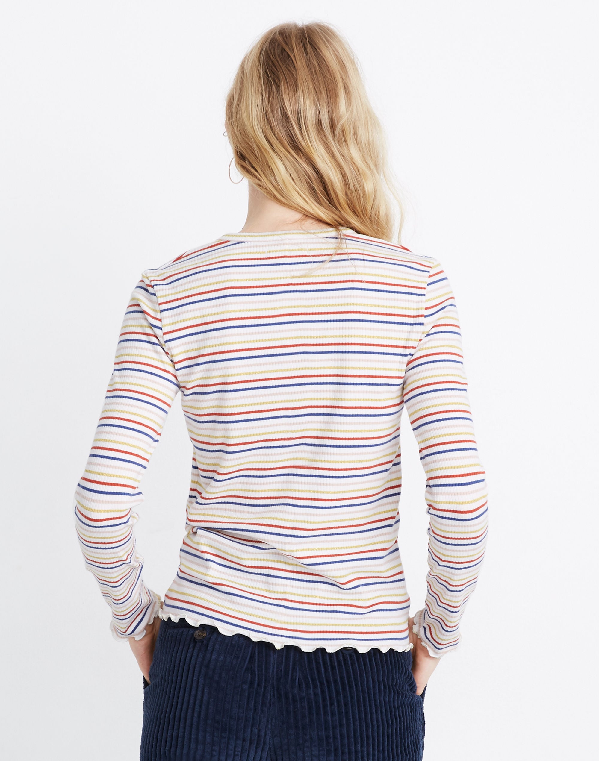 Long-Sleeve Baby Tee in Shimmer Stripe
