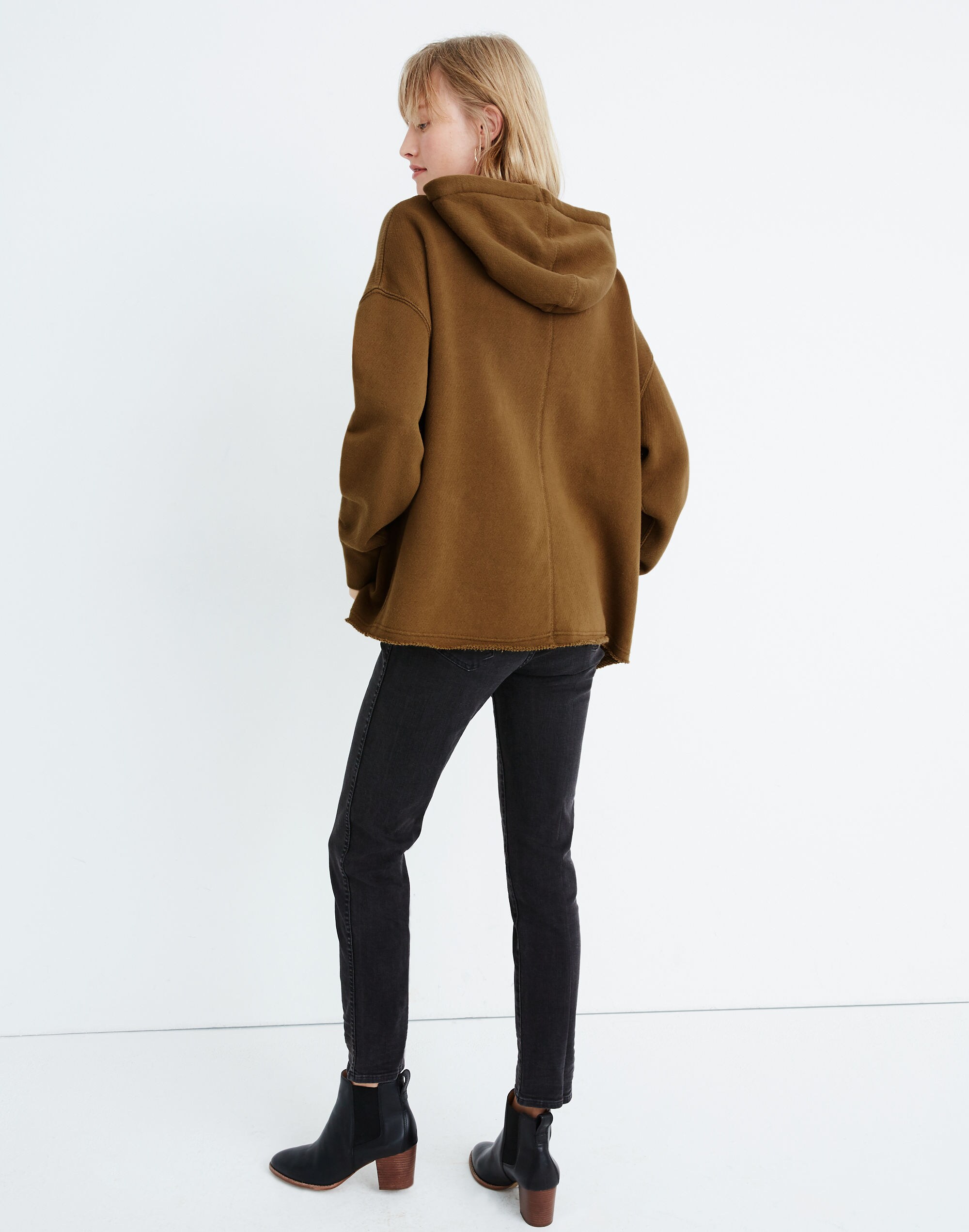 Overdyed Raw-Hem Hoodie Sweatshirt