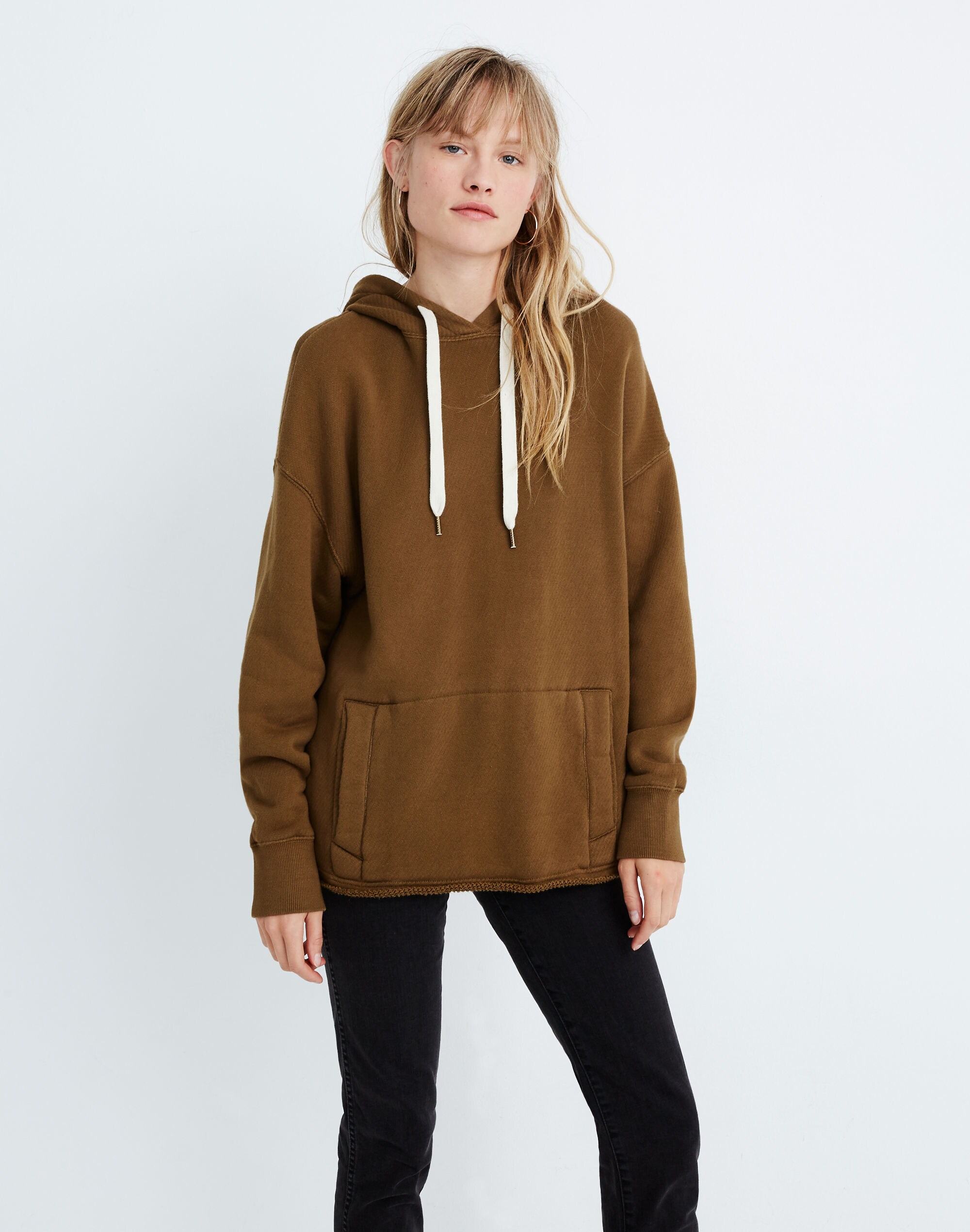 Overdyed Raw-Hem Hoodie Sweatshirt