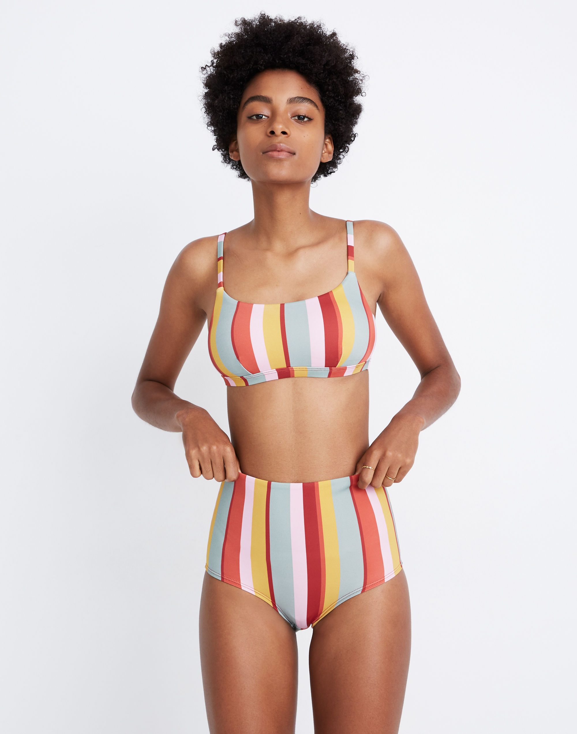 madewell second wave sport bikini top in rainbow stripe