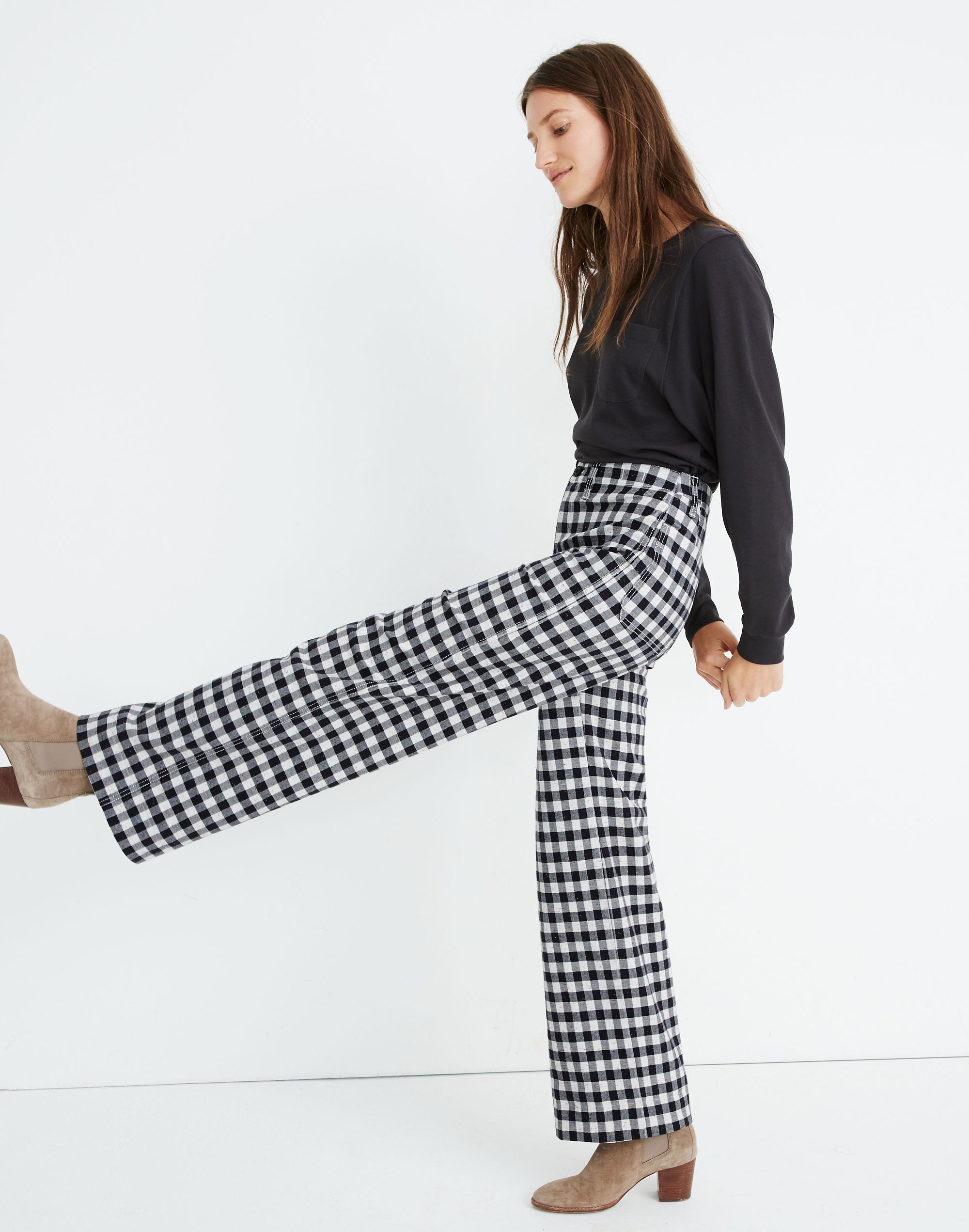Slim Emmett Wide-Leg Pants in Gingham Check