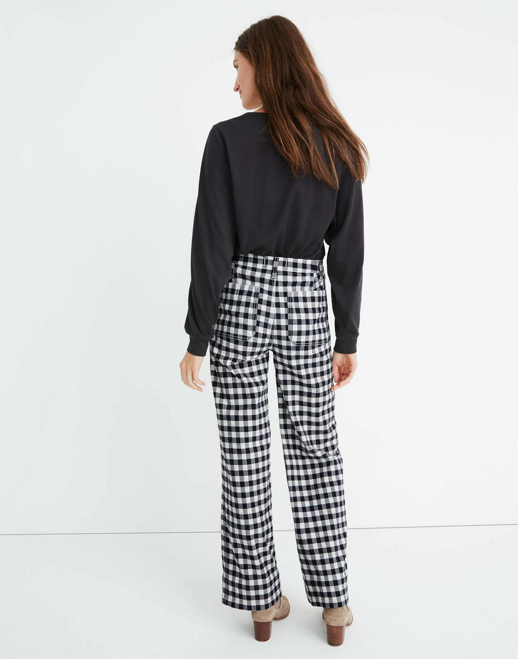 Slim Emmett Wide-Leg Pants in Gingham Check