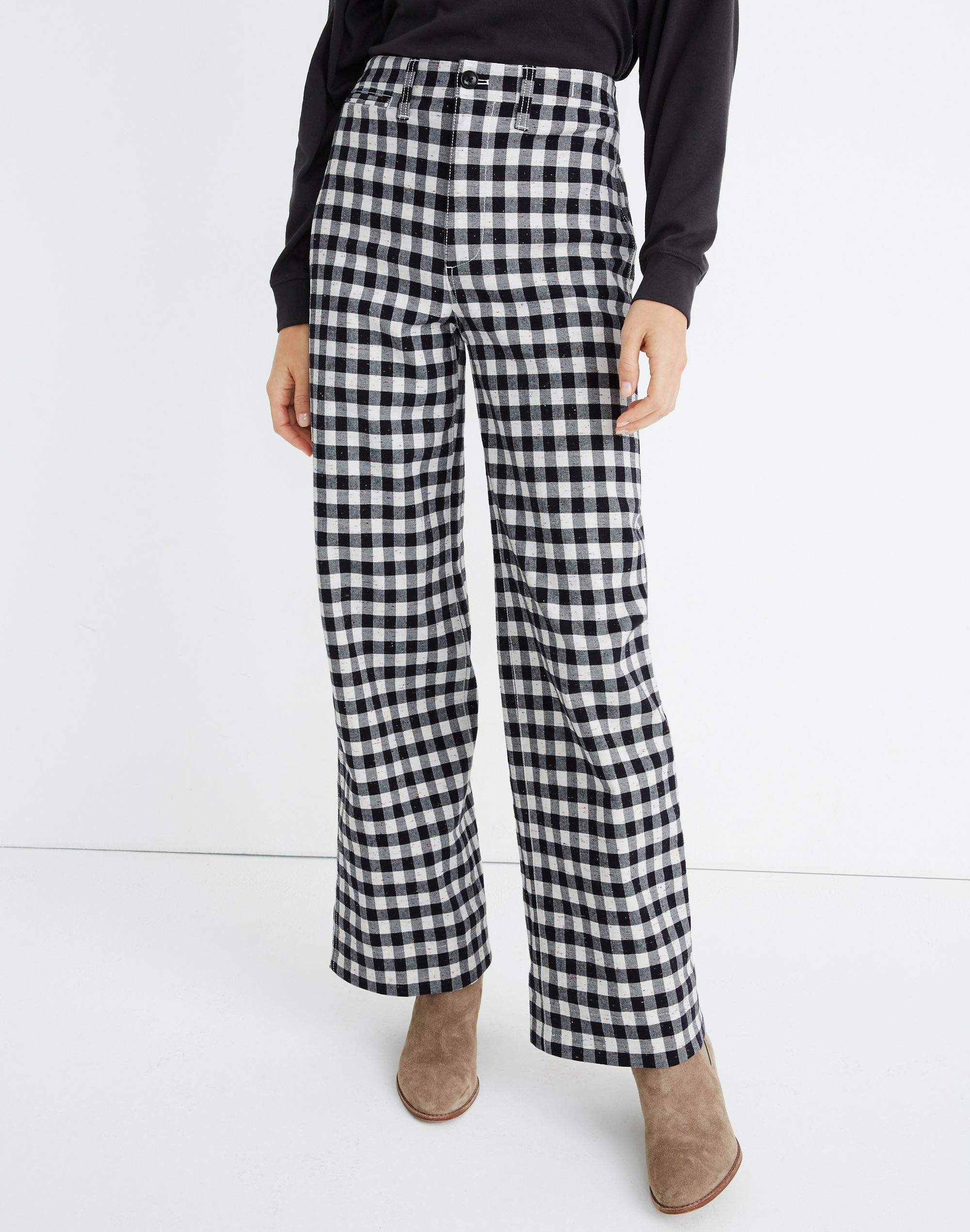 Slim Emmett Wide-Leg Pants in Gingham Check