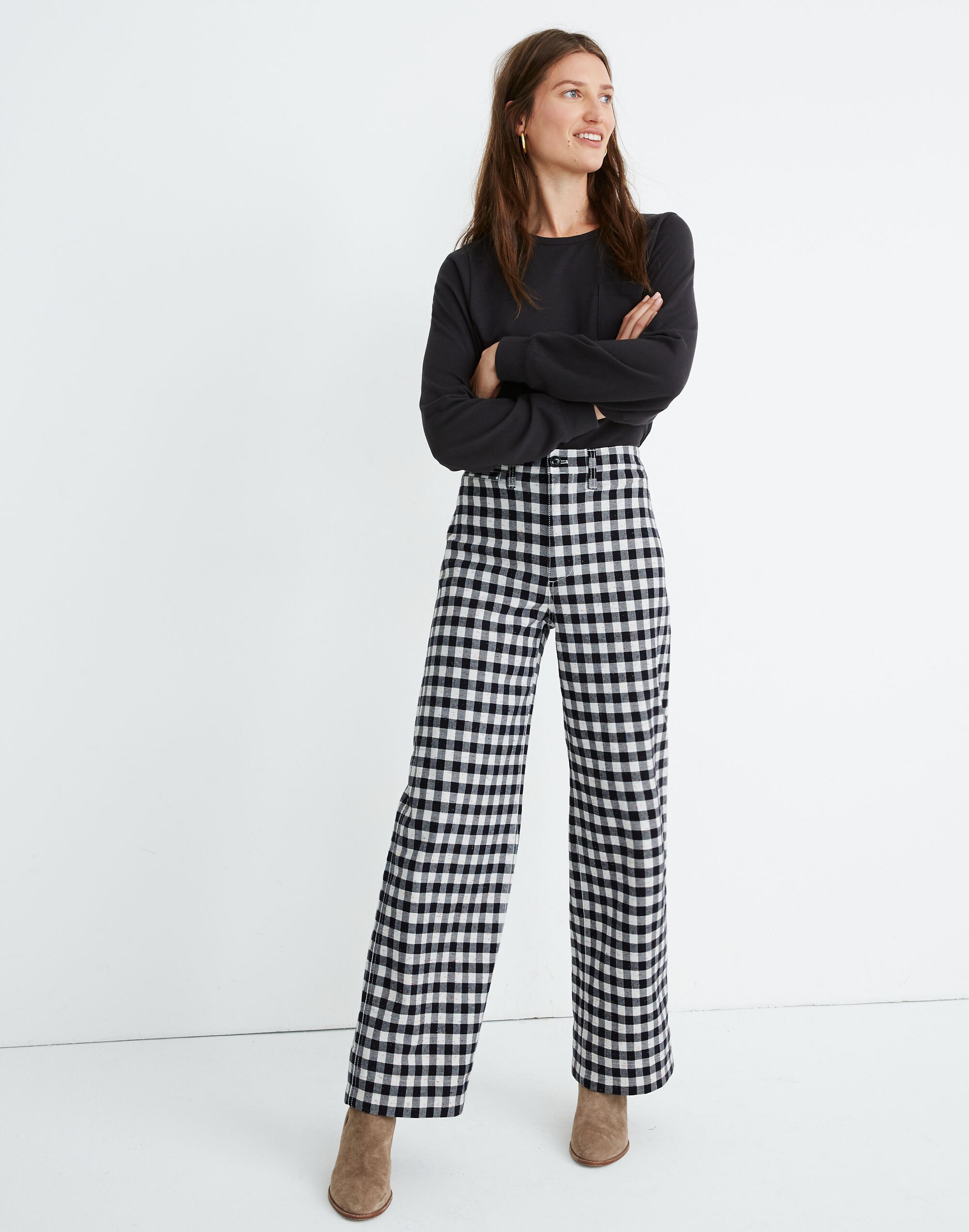 パンツ JaneMarple British check baggy pants Slim Emmett Wide-Leg Pants in Gingham Check | Madewell