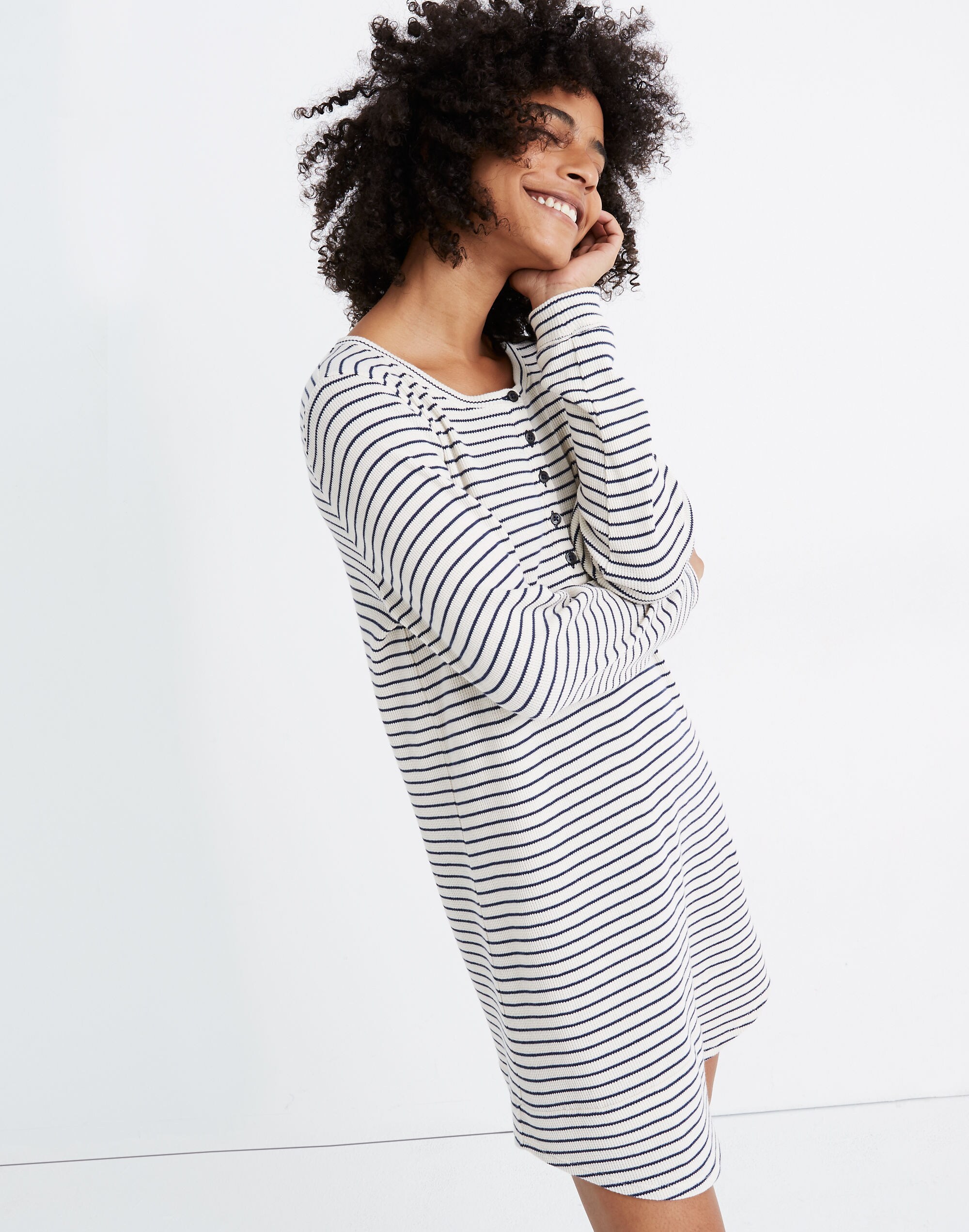 Waffle Knit Sleep Dress in Stripe