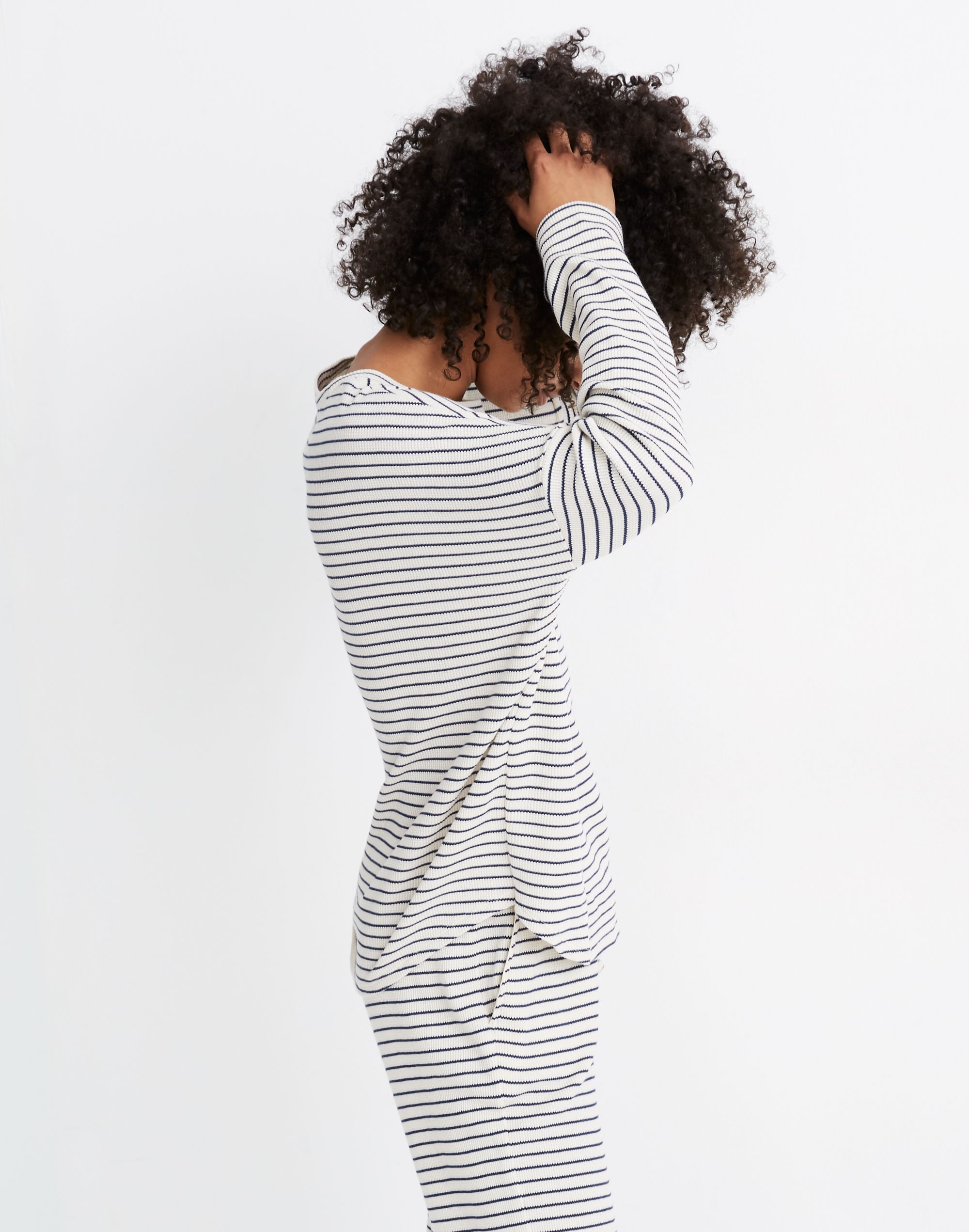 Waffle Knit Pajama Top in Stripe