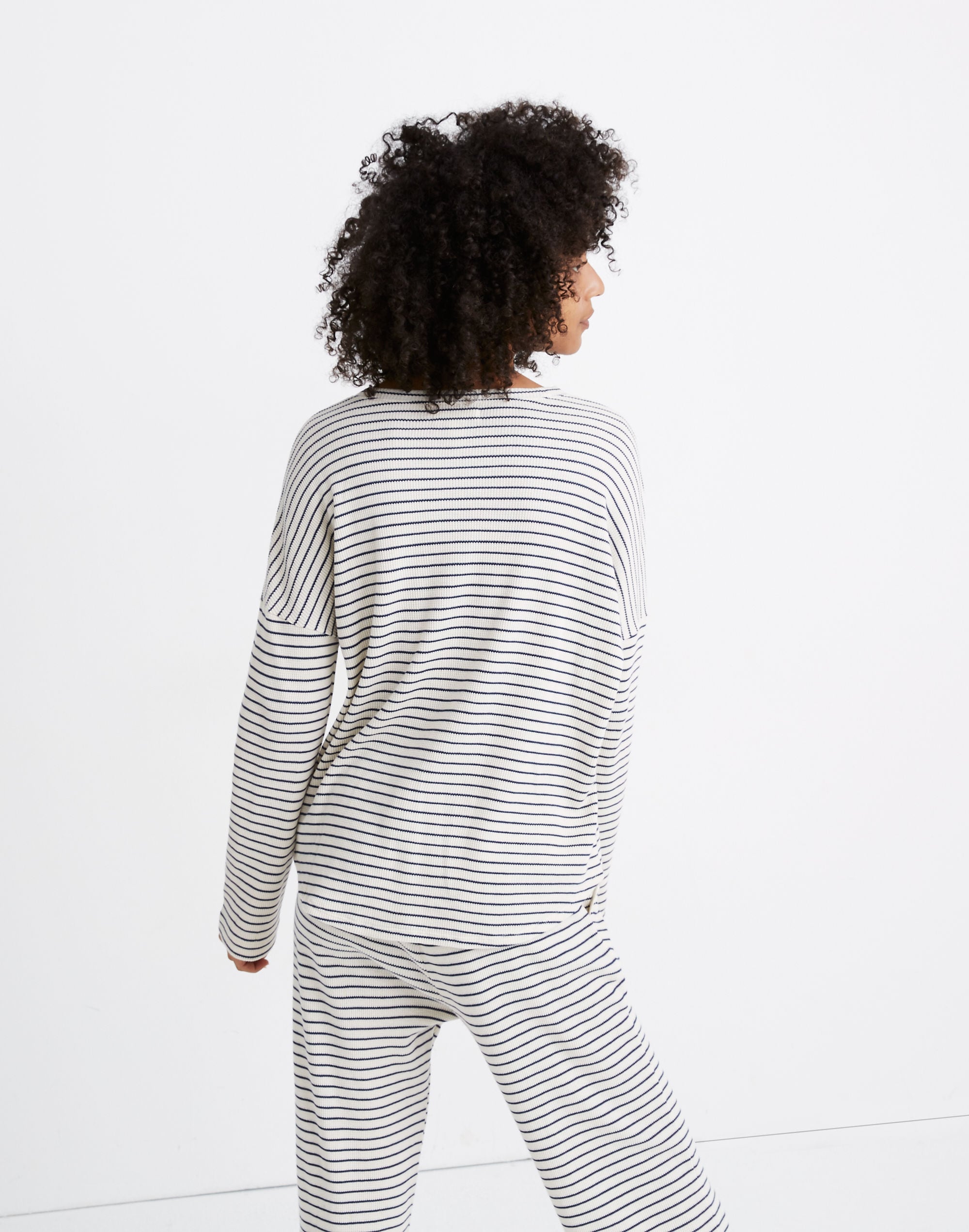 Waffle Knit Pajama Top in Stripe