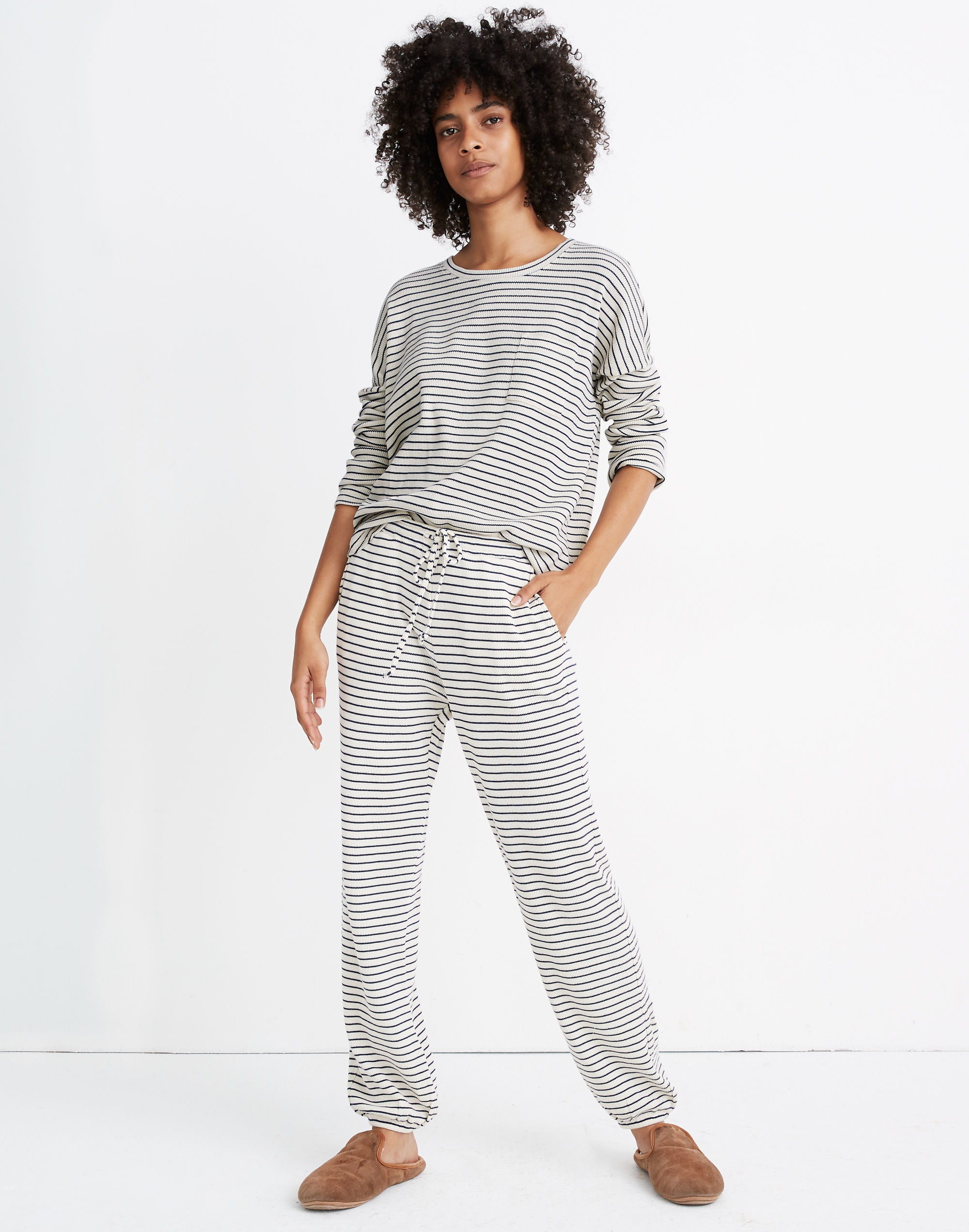 Waffle Knit Pajama Pants in Stripe