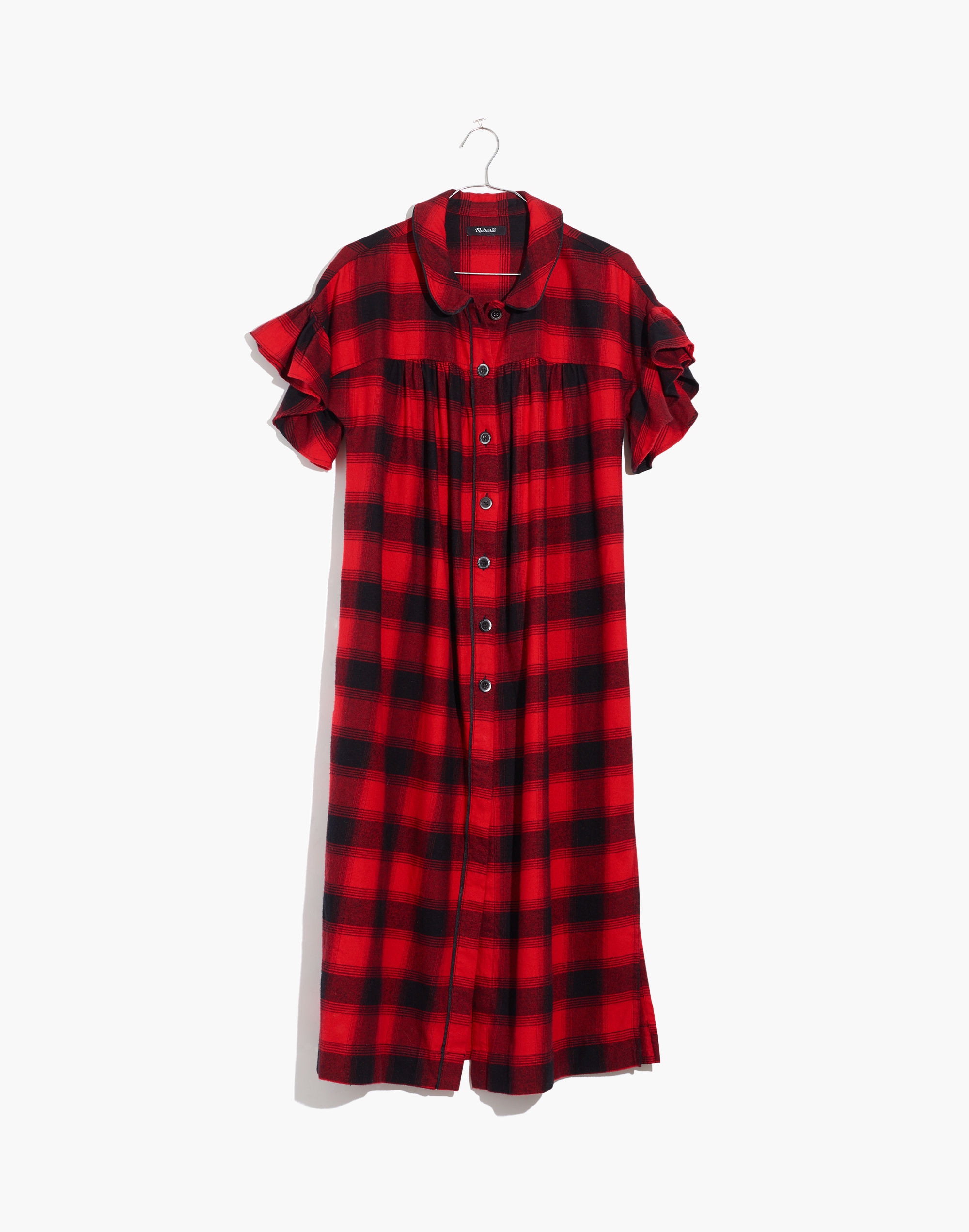 Flannel Flutter-Sleeve Tunic Sleep Dress