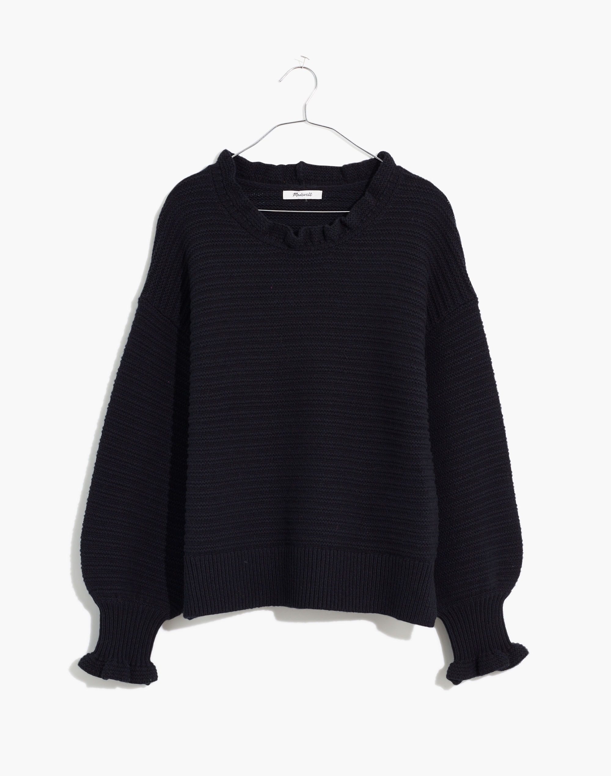 Ruffle-Neck Pullover Sweater in Cotton-Merino Yarn