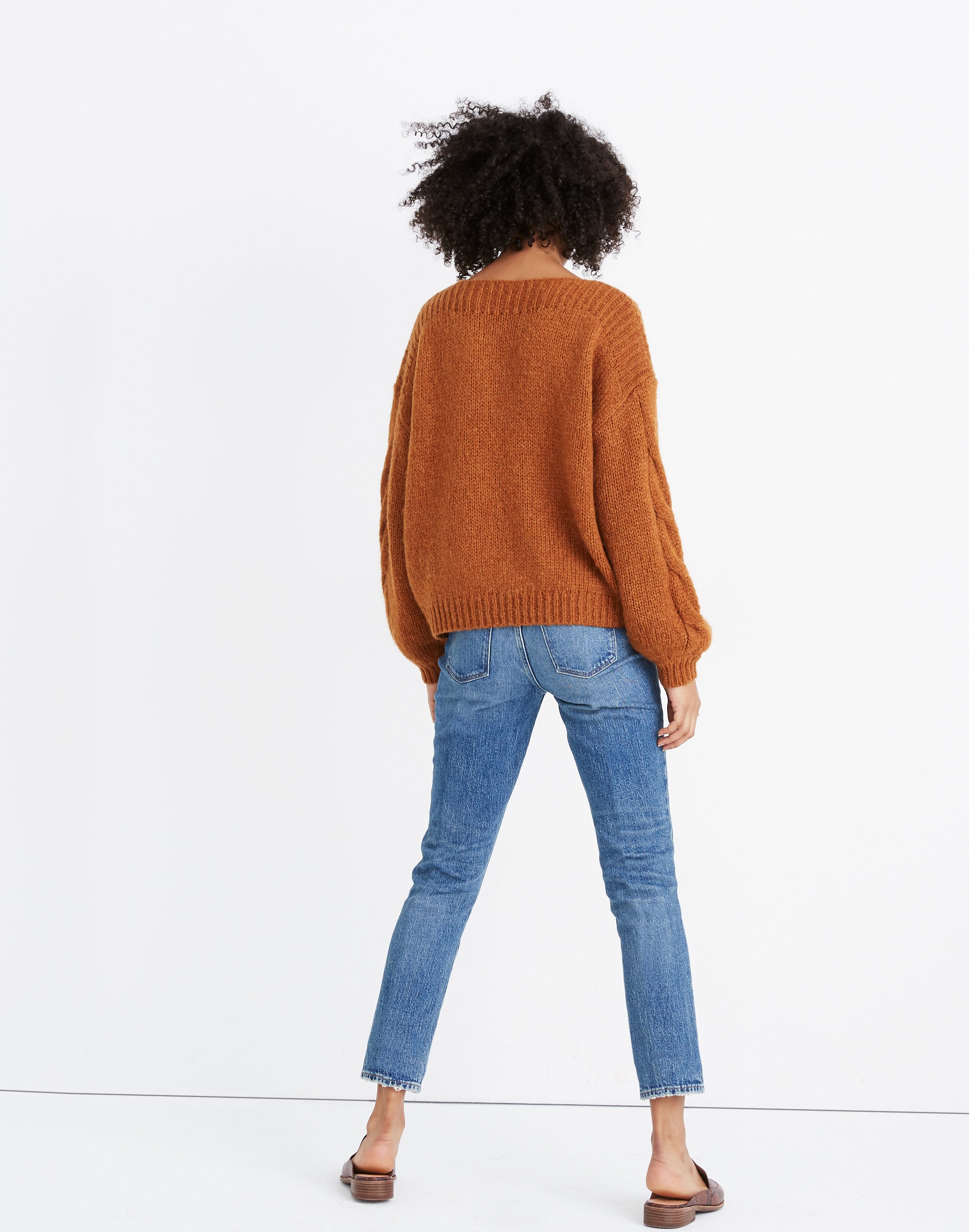 Cable-Sleeve Boatneck Sweater