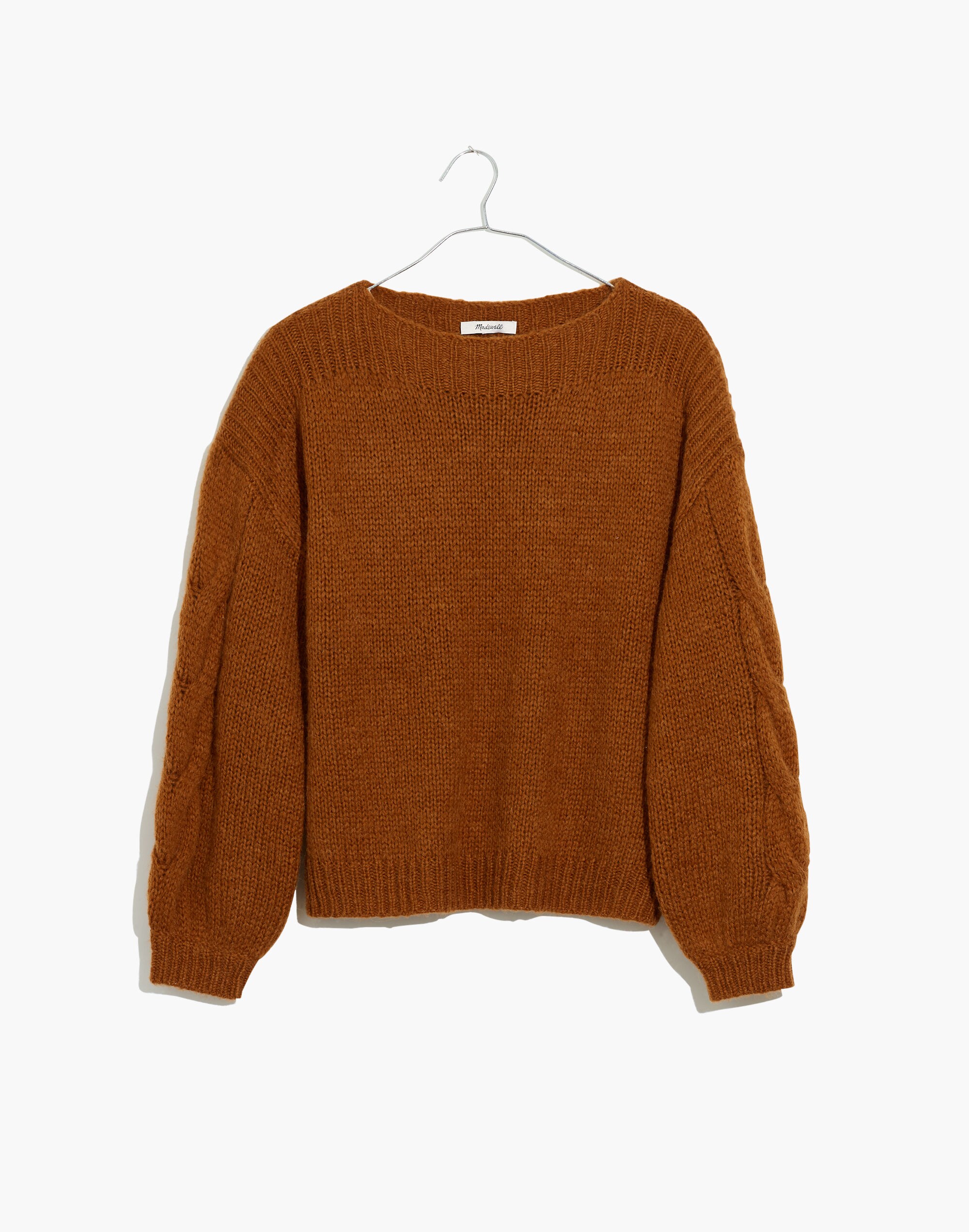 Cable-Sleeve Boatneck Sweater