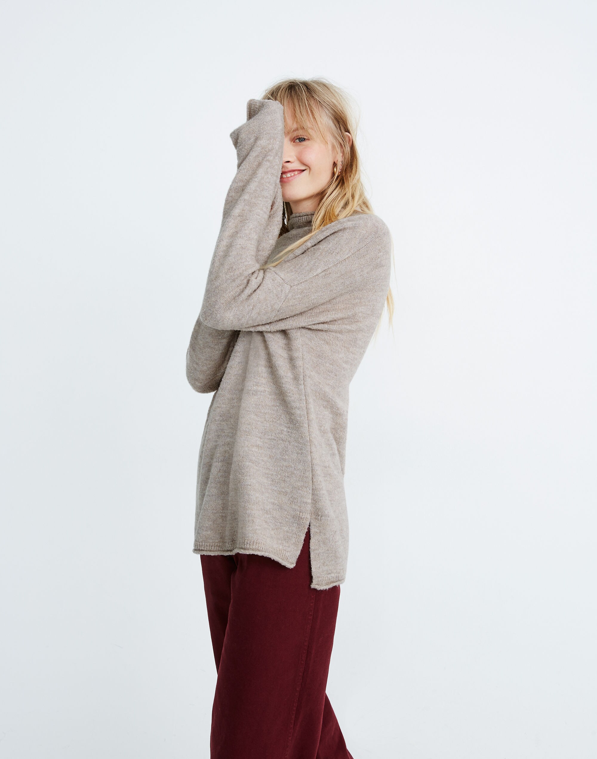 Boucl&eacute; Mockneck Tunic Sweater