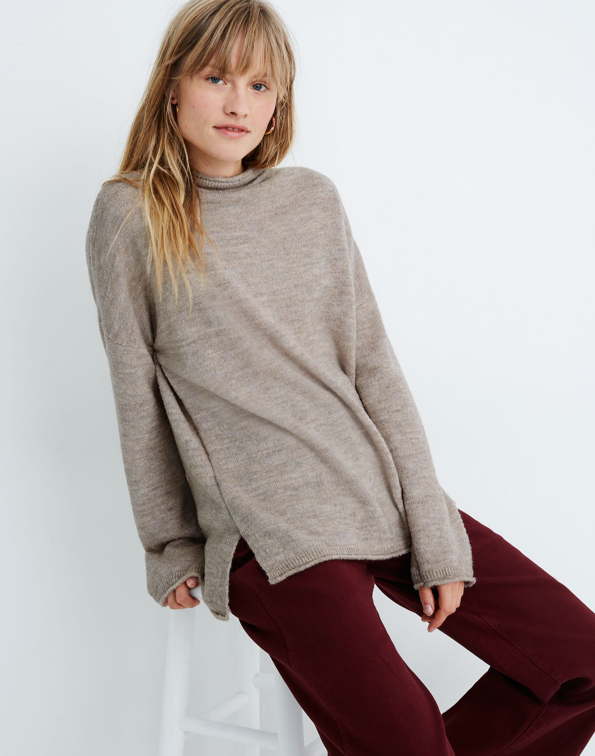 Boucl&eacute; Mockneck Tunic Sweater