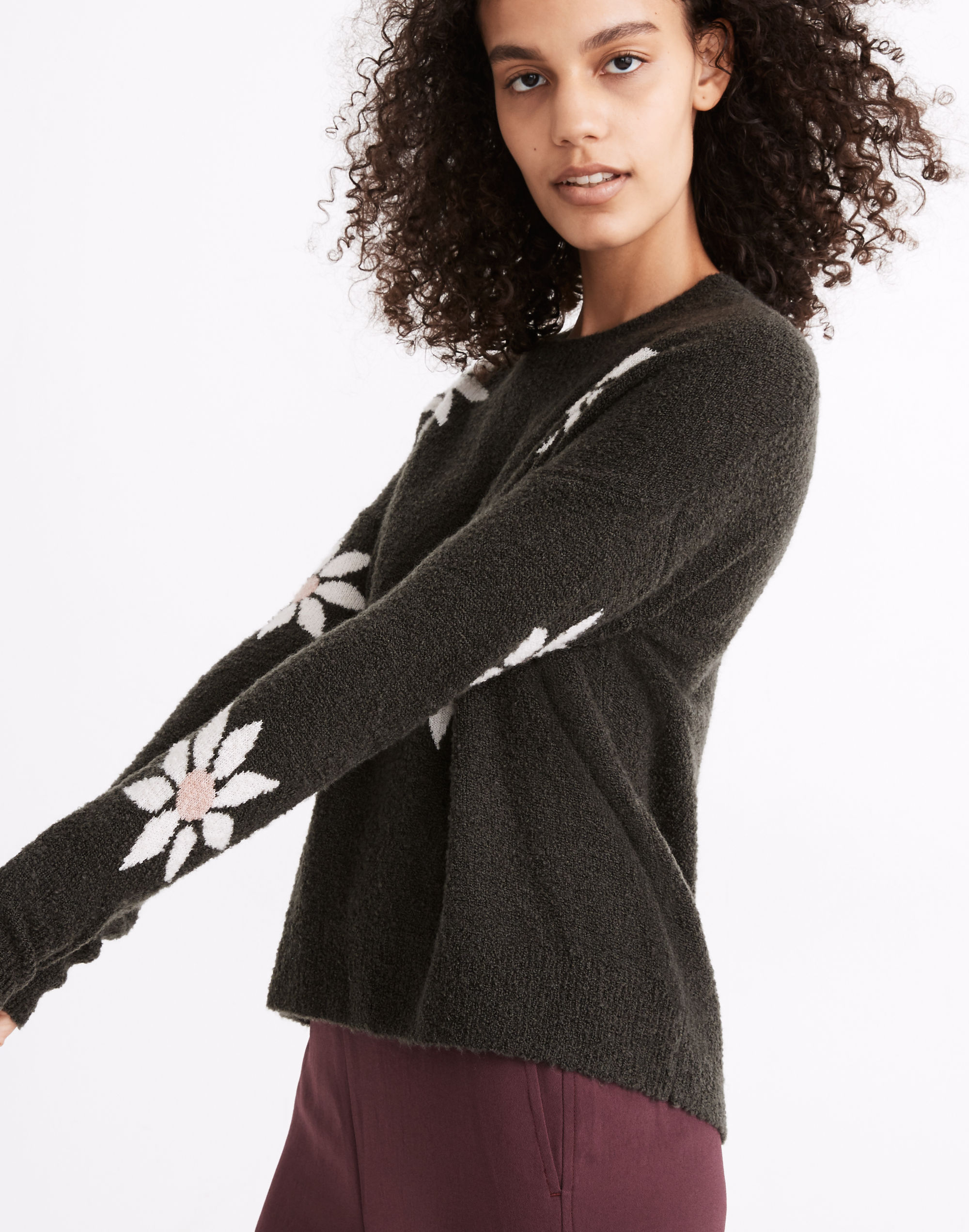 Floral Intarsia Pullover Sweater