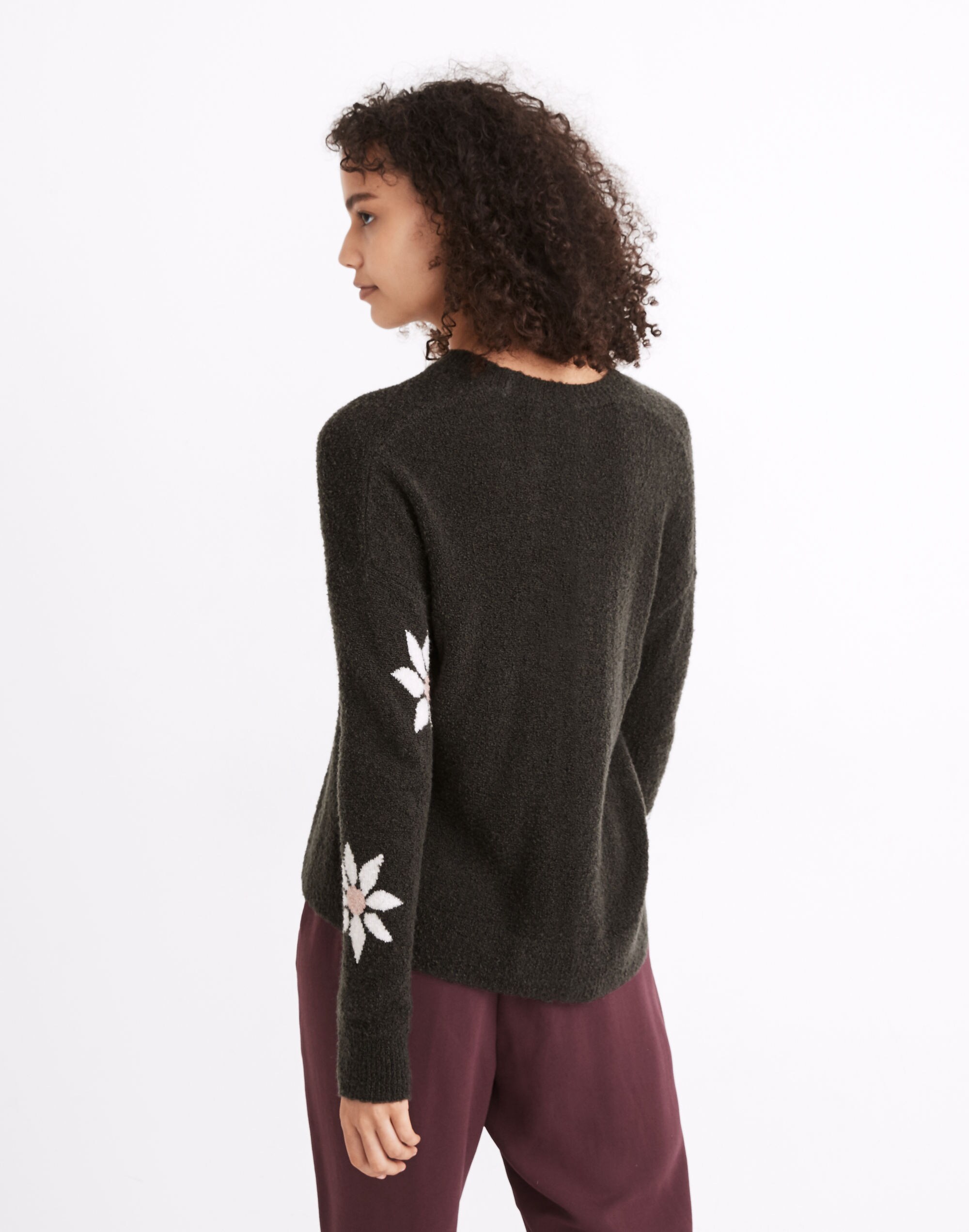 Floral Intarsia Pullover Sweater