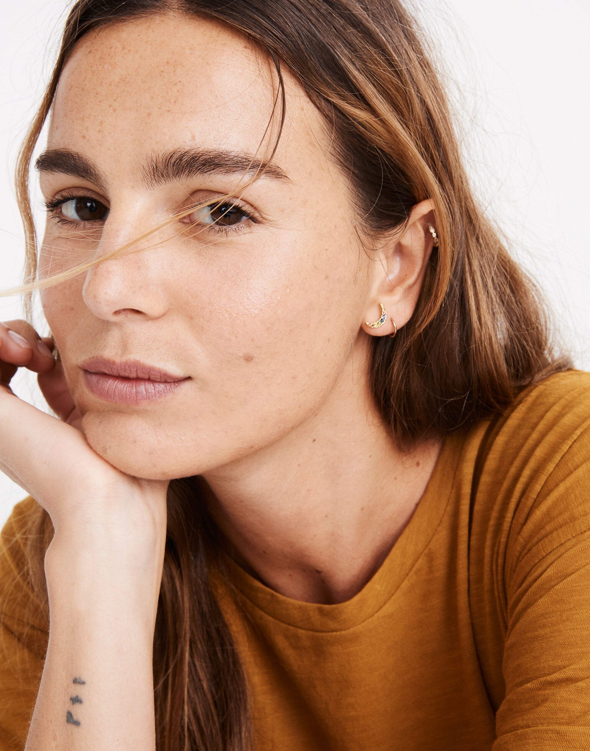 Rainbow Pav&eacute; Moon Stud Earrings