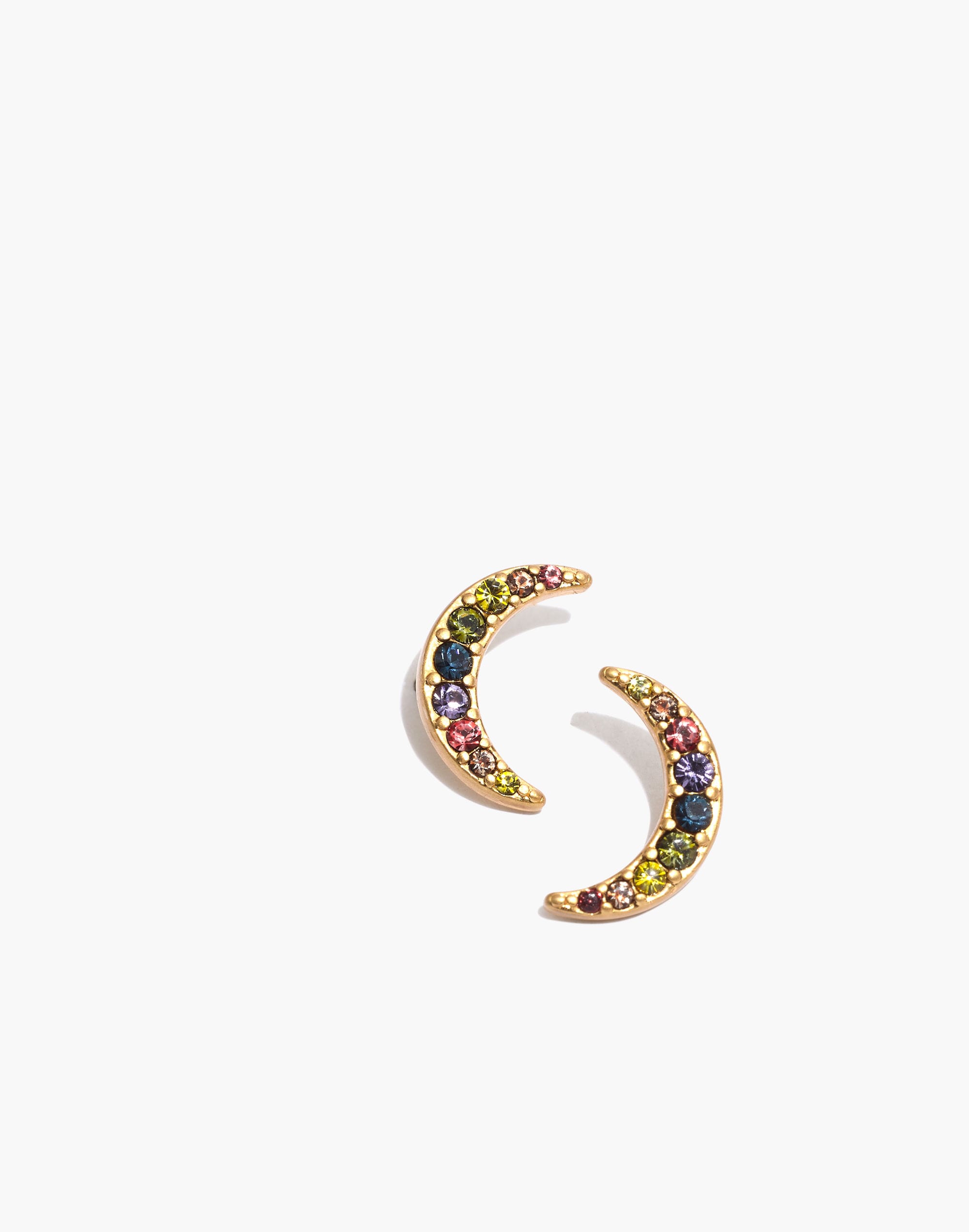 Rainbow Pav&eacute; Moon Stud Earrings