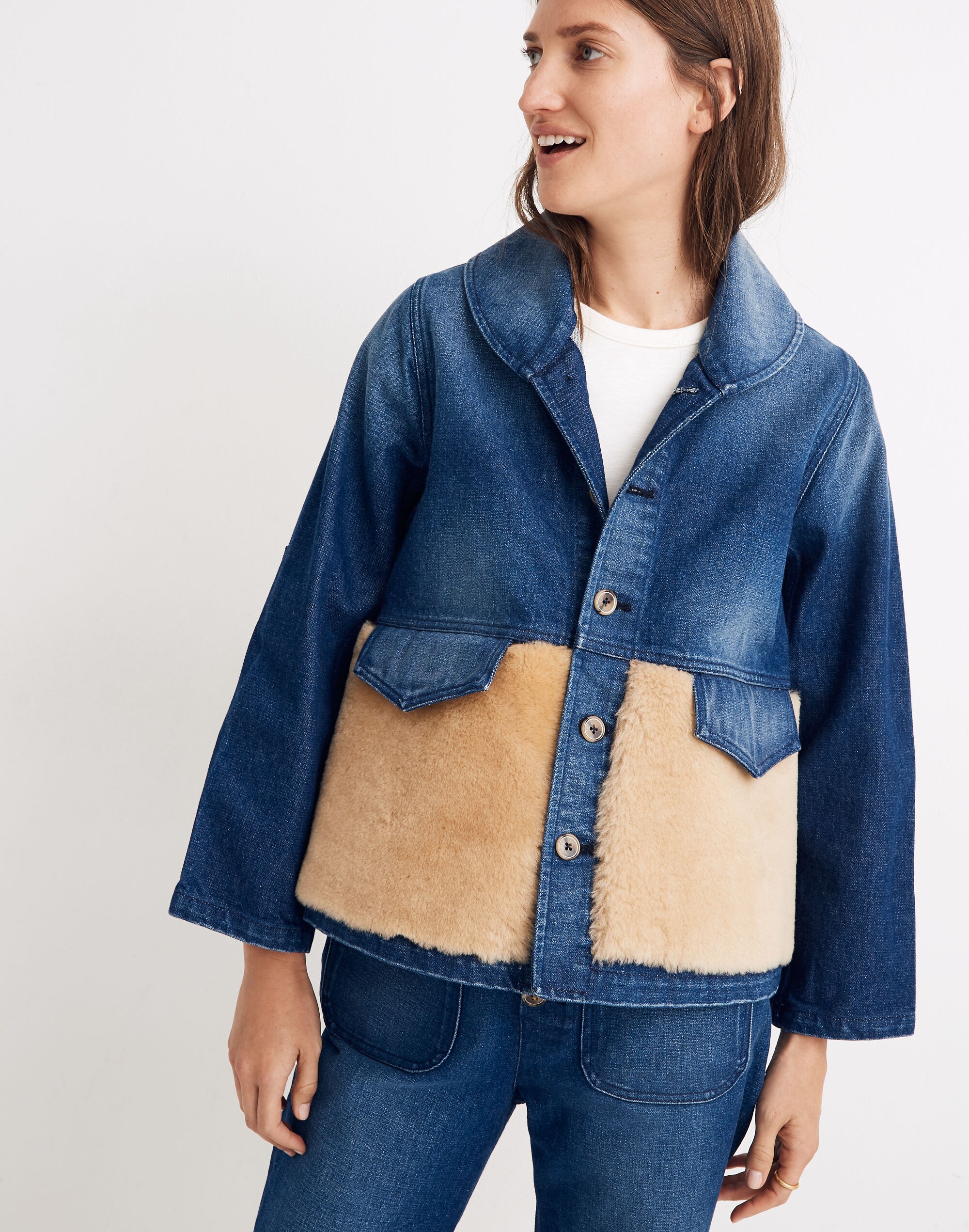 Caron Callahan&trade; Shearling-Trimmed Denim Clyfford Jacket