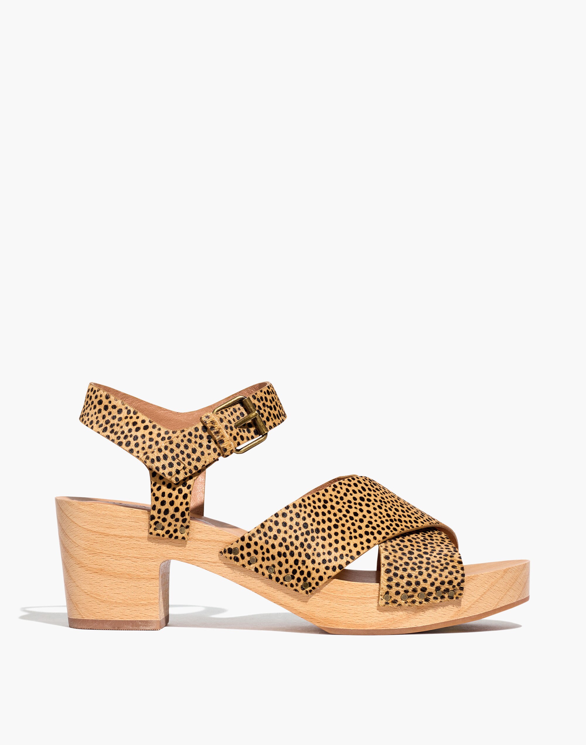 The Johanna Crisscross Clog Sandal in Spotted Calf Hair